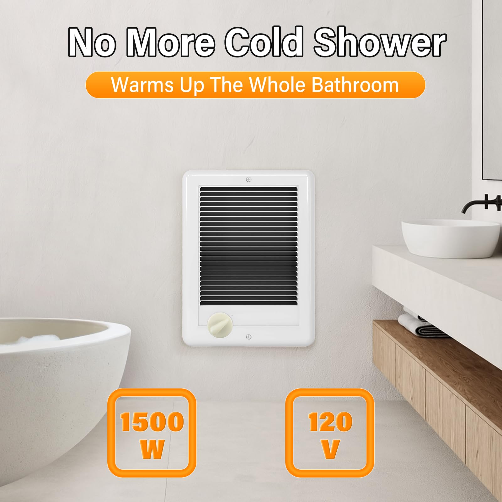 1500W Electric Wall Heater with Thermostat - 120V High Efficiency Centrifugal Fan for Fast & Quiet Heating - Perfect for Bedrooms, Offices, and Small Spaces
