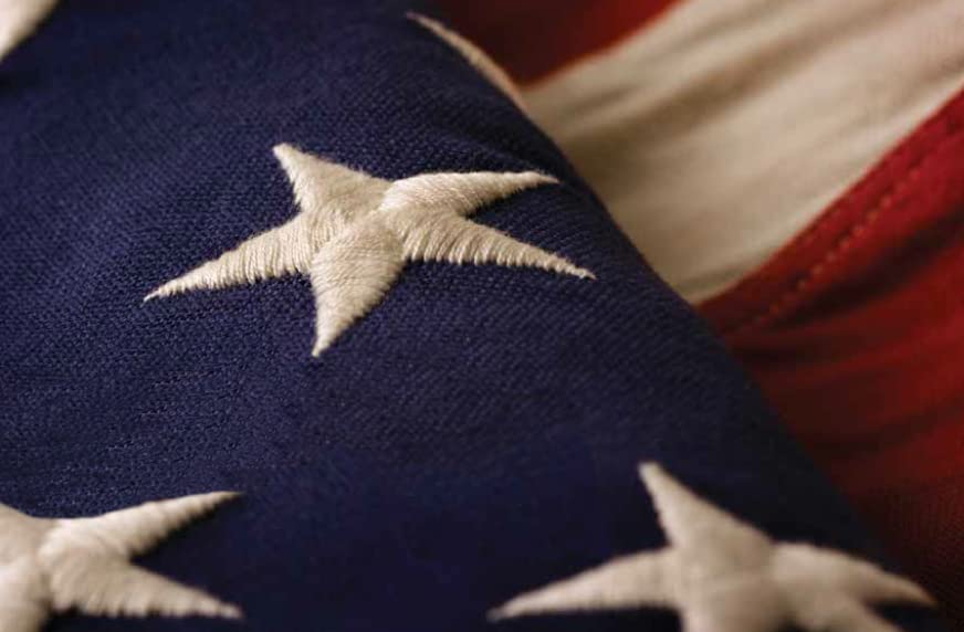 Premium 5x8 Ft American Embroidered Ceremonial Flag with Gold Fringe - Heavy Duty 400D Nylon Fabric - Embroidered Stars & Sewn Stripes - Indoor Pole Sleeve - USA Made - Perfect for Government Buildings, Schools & Patriotic Events