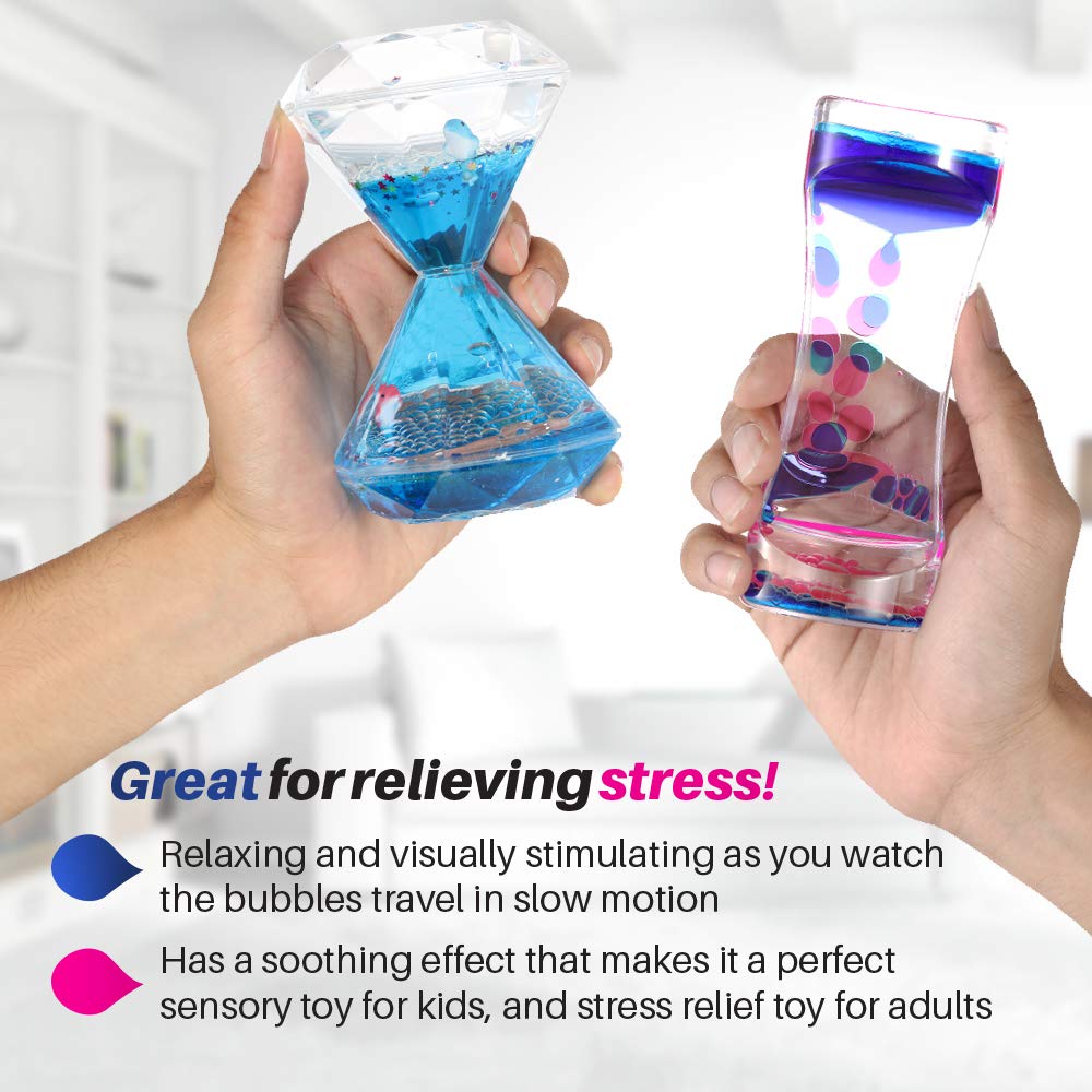 Sensory Fidget Toys Liquid Motion Timer Bubbler 3-Piece Set - Stress & Anxiety Relief for Kids & Adults, Calming Tool for Autism, ADHD, Stocking Stuffers (Perfect for Classroom, Office, Therapy & Home Use)