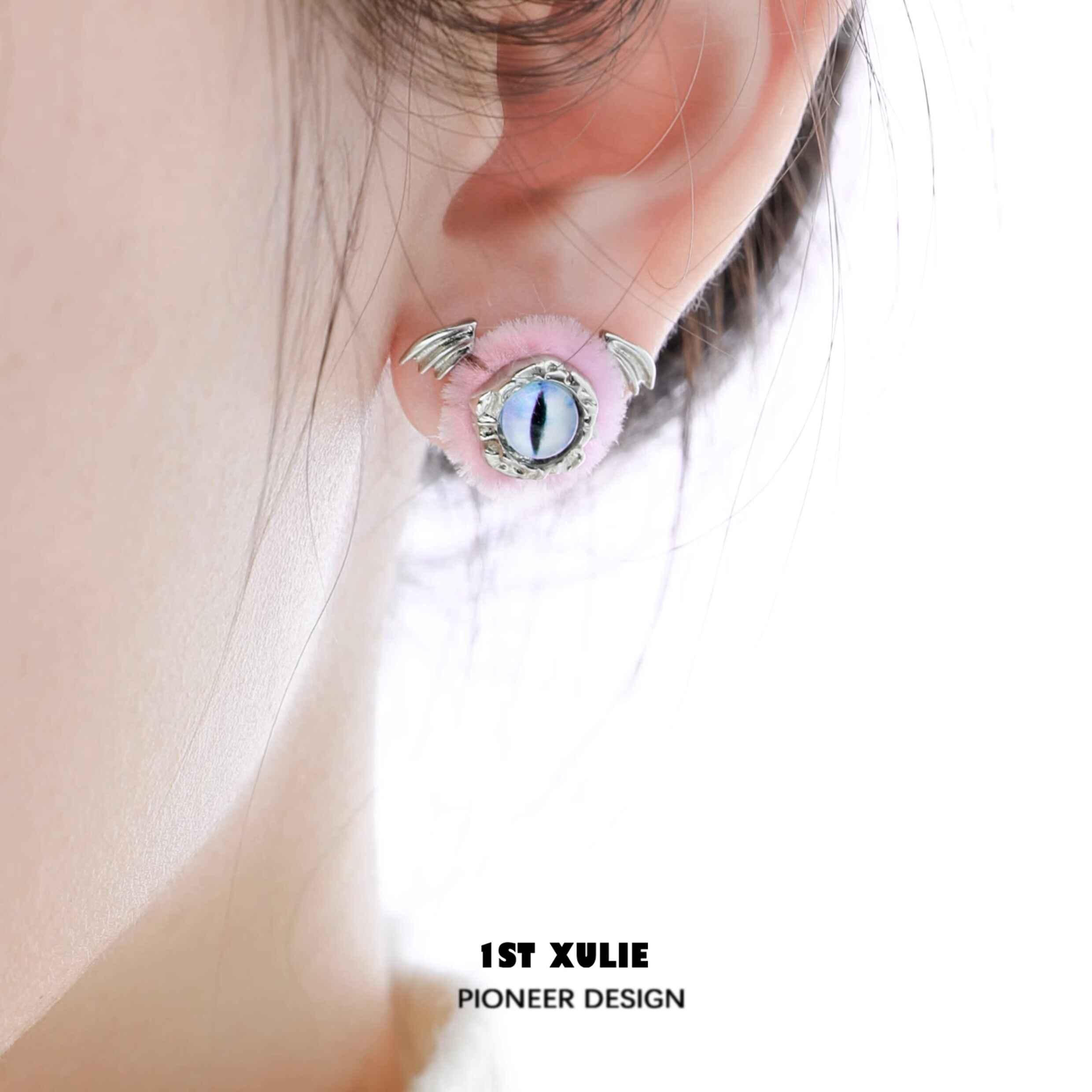 Little Demon Fluffy S925 Sterling Silver Demon Earrings - Gothic Punk Ear Clips for Women - Perfect for Halloween, Cosplay & Alternative Fashion