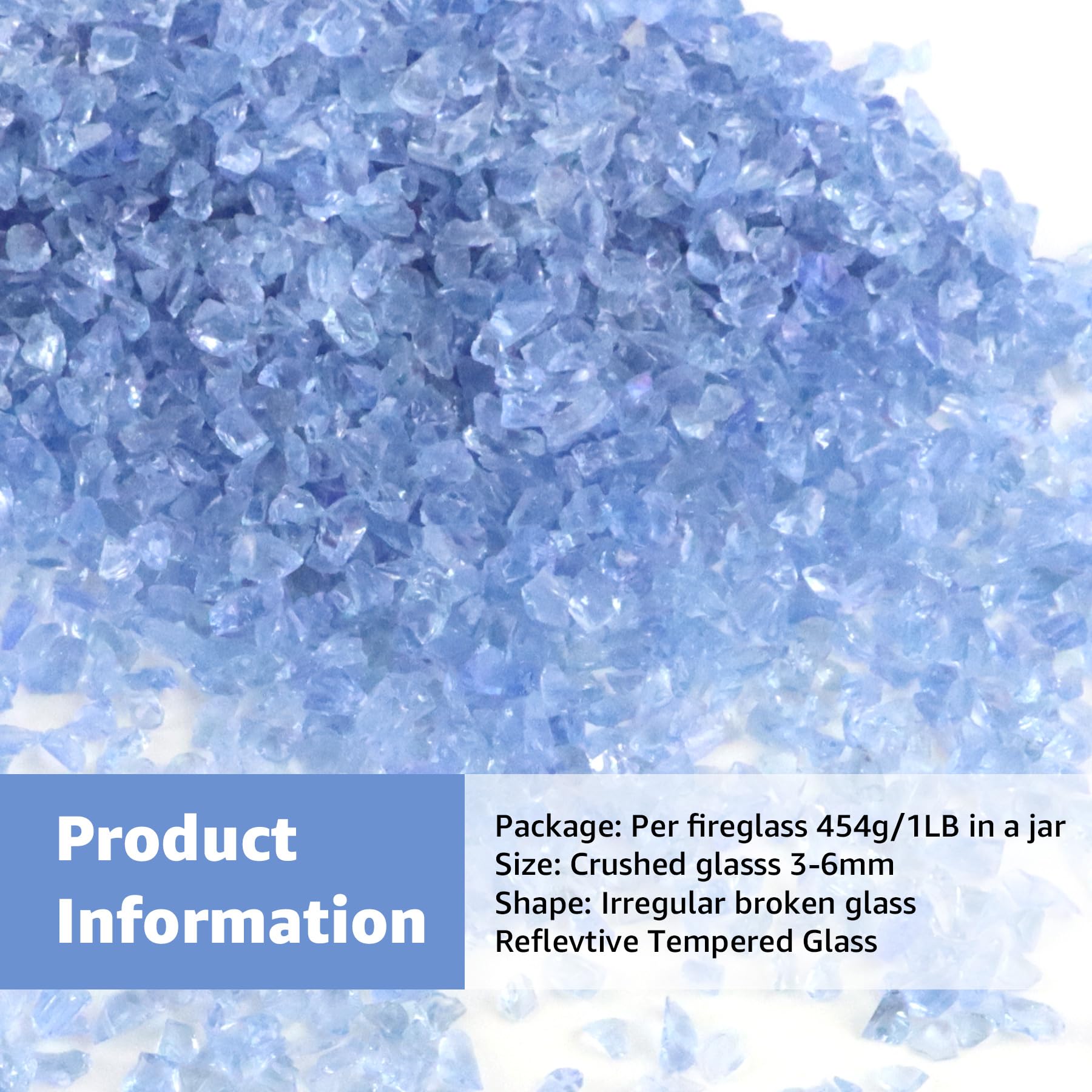 Translucent Crushed Fire Glass 3-6mm for Fire Pits, Resin Art & Home Decor - Light Blue