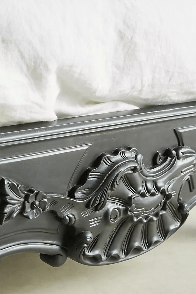 Hand Carved Solid Wooden Menara Bed Frame - Queen Size Wood Platform Bed with Headboard & Footboard - Modern Minimalist Bedroom Furniture for Master Bedroom, Guest Room, or Apartment