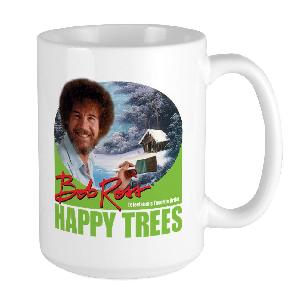Bob Ross Themed Ceramic Coffee Mug 15 oz - Perfect for Tea & Coffee Lovers - Great Gift for Artists & Painters - Ideal for Home, Office & Studio Use