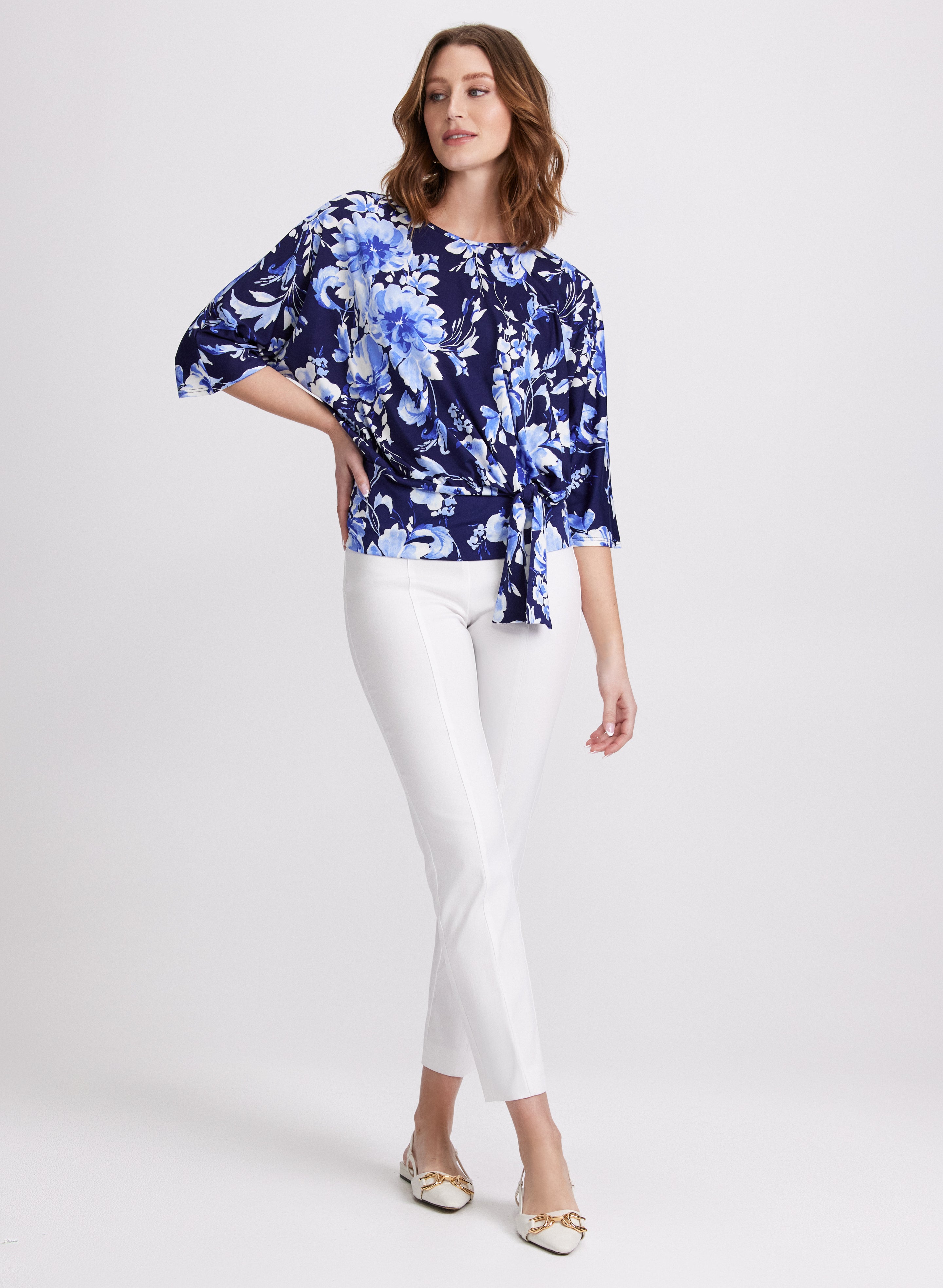 Floral Print Front Tie Blouse for Women - Stylish Summer Tops for Casual Outings & Beach Vacations