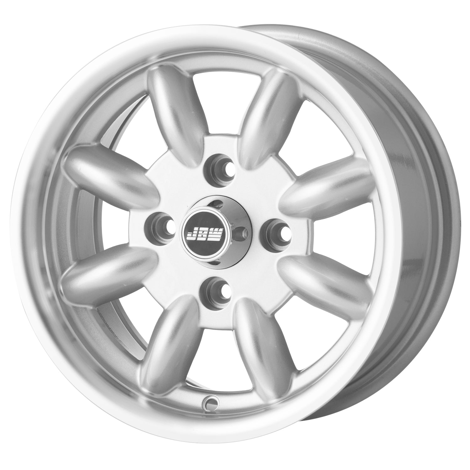 JBW 13x6.0 Minilight Alloy Wheels 4x108 ET16 Silver with Polished Lip - Perfect for Classic Cars & Vintage Style Upgrades