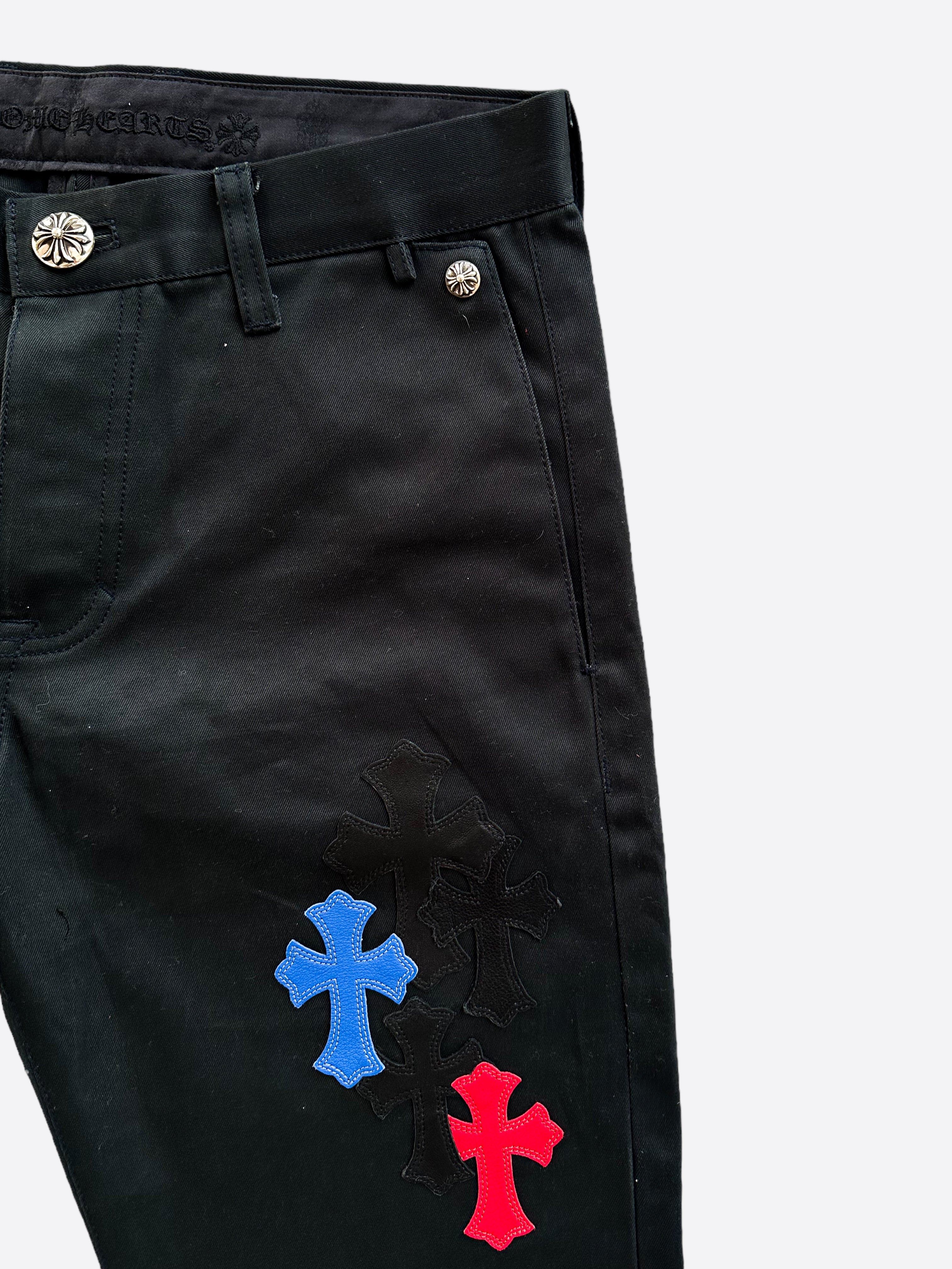 Chrome Hearts Dark Navy Multicolor Cross Patch Chino Pants for Men | Stylish Casual & Streetwear Fashion | Perfect for Daily Wear, Parties & Urban Outfits