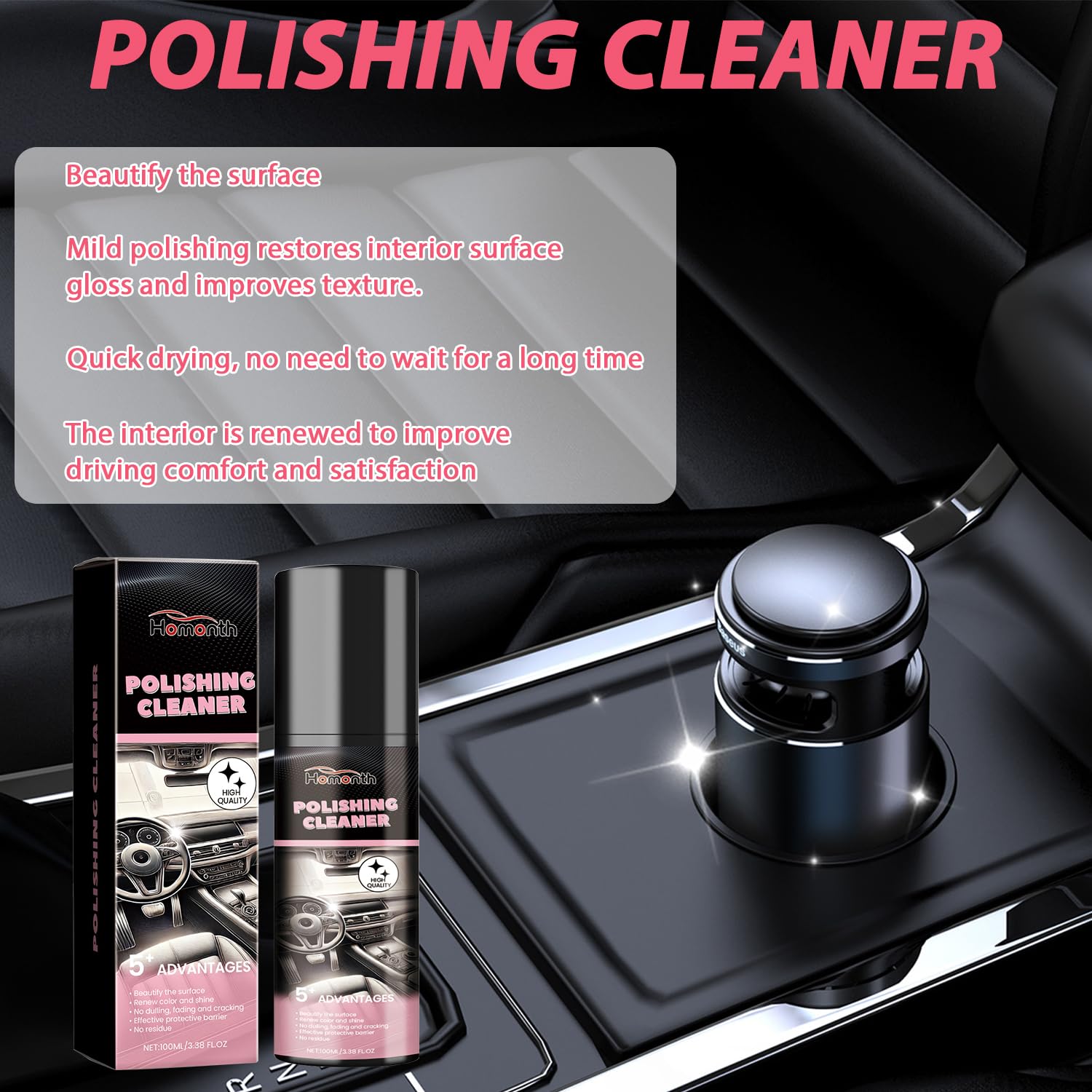 Premium Car Interior Cleaner & Polish Spray - 100ml (2PCS) for Leather, Vinyl & Plastic - Multi-Purpose Auto Detailing, Decontamination & Shine Restoration - Perfect for Car Seats, Dashboards & Door Panels