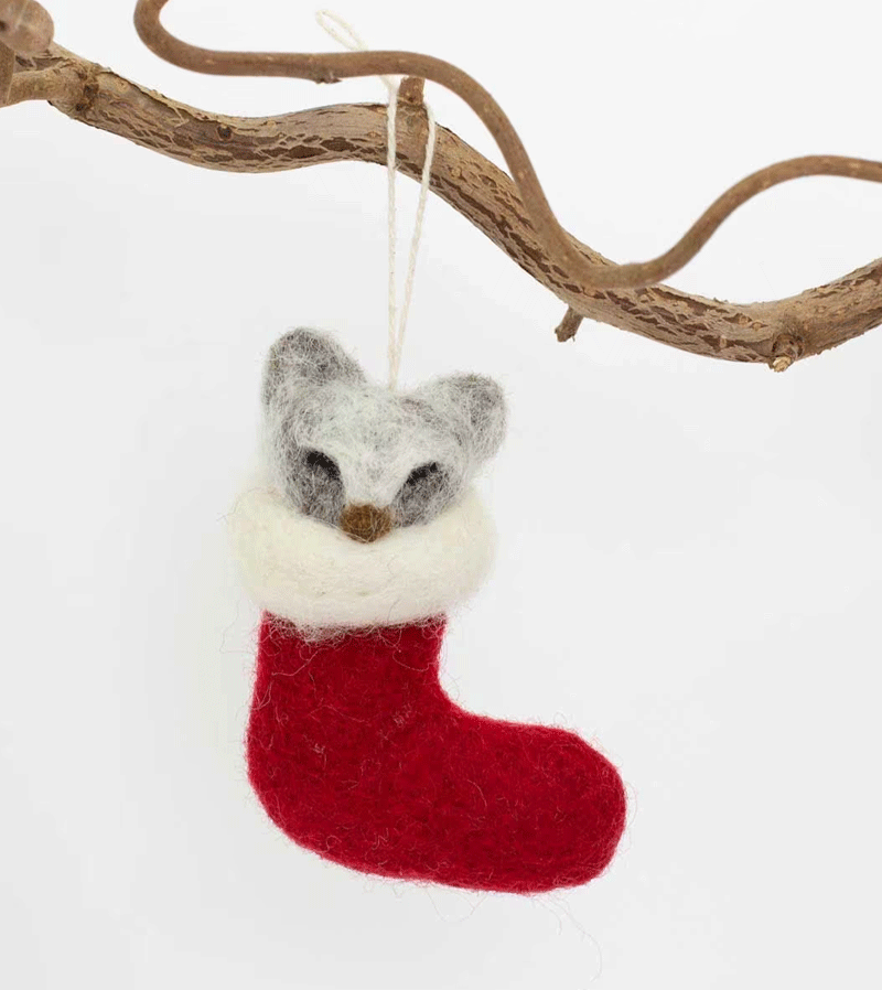 Handmade Raccoon in a Sock Wool Christmas Ornament - Cute Animal Holiday Decor by AfroArt - Perfect for Tree Decorations, Gifts & Cozy Home Decor