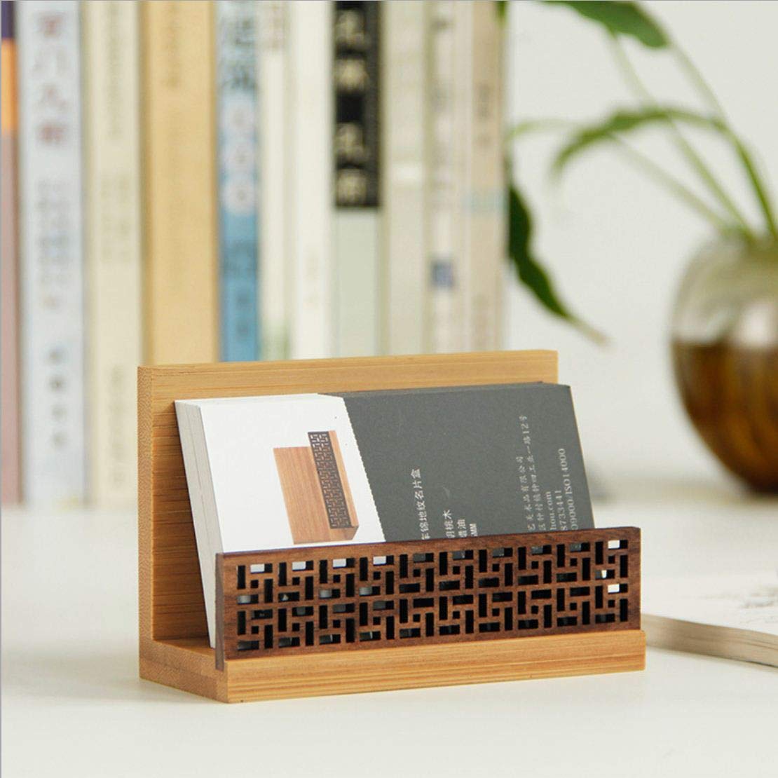 Japanese Zen Style Wooden Business Card Holder - Elegant Desk Organizer for Office & Home Use - Perfect for Professionals, Meetings, and Feng Shui Decor