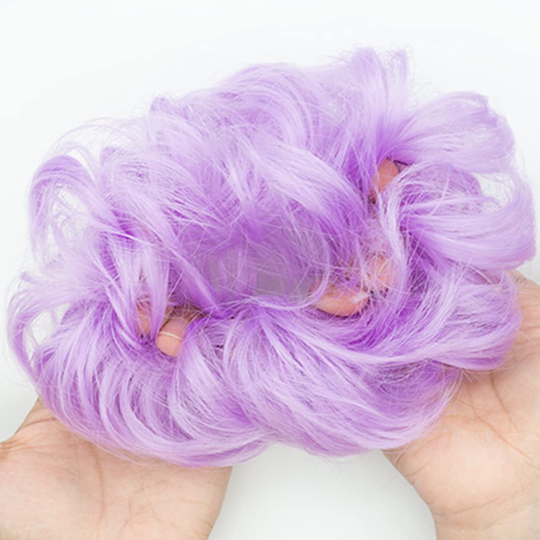 1 PCS Messy Bun Hair Piece - Curly Wavy Synthetic Hair Bun Scrunchies Ponytail Extensions for Women & Girls (Light Purple) - Perfect for Parties, Weddings & Everyday Hairstyles