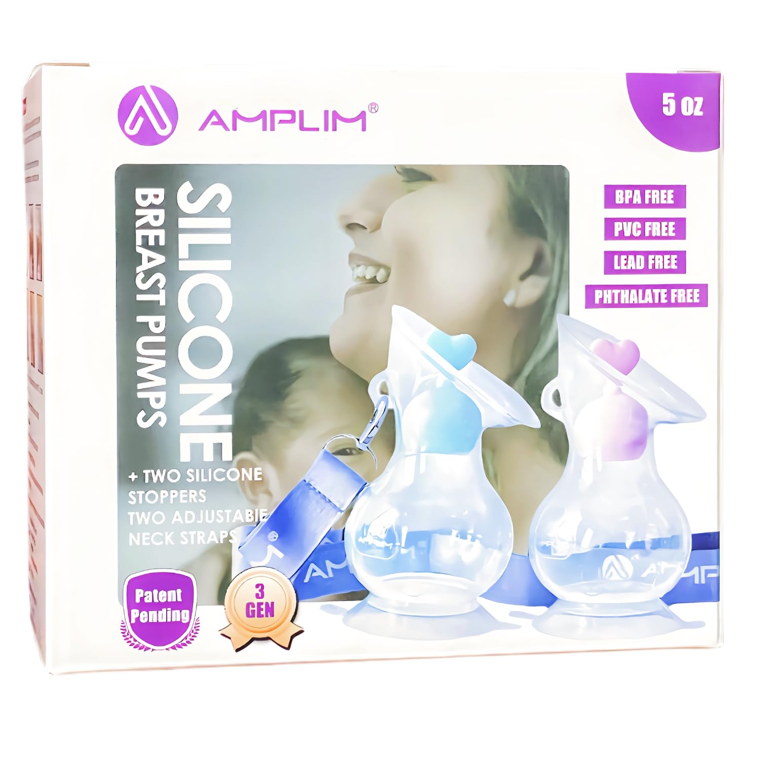 Amplim Manual Breast Pump - 2 Pack BPA-Free Silicone Milk Collector for Nursing Moms | Includes Leak-Proof Stopper & Adjustable Lanyard | Perfect Baby Shower Gift & Registry Essential for Newborns (5oz, Pink/Blue/Green) | Ideal for Travel, Work & On-the-Go Breastfeeding