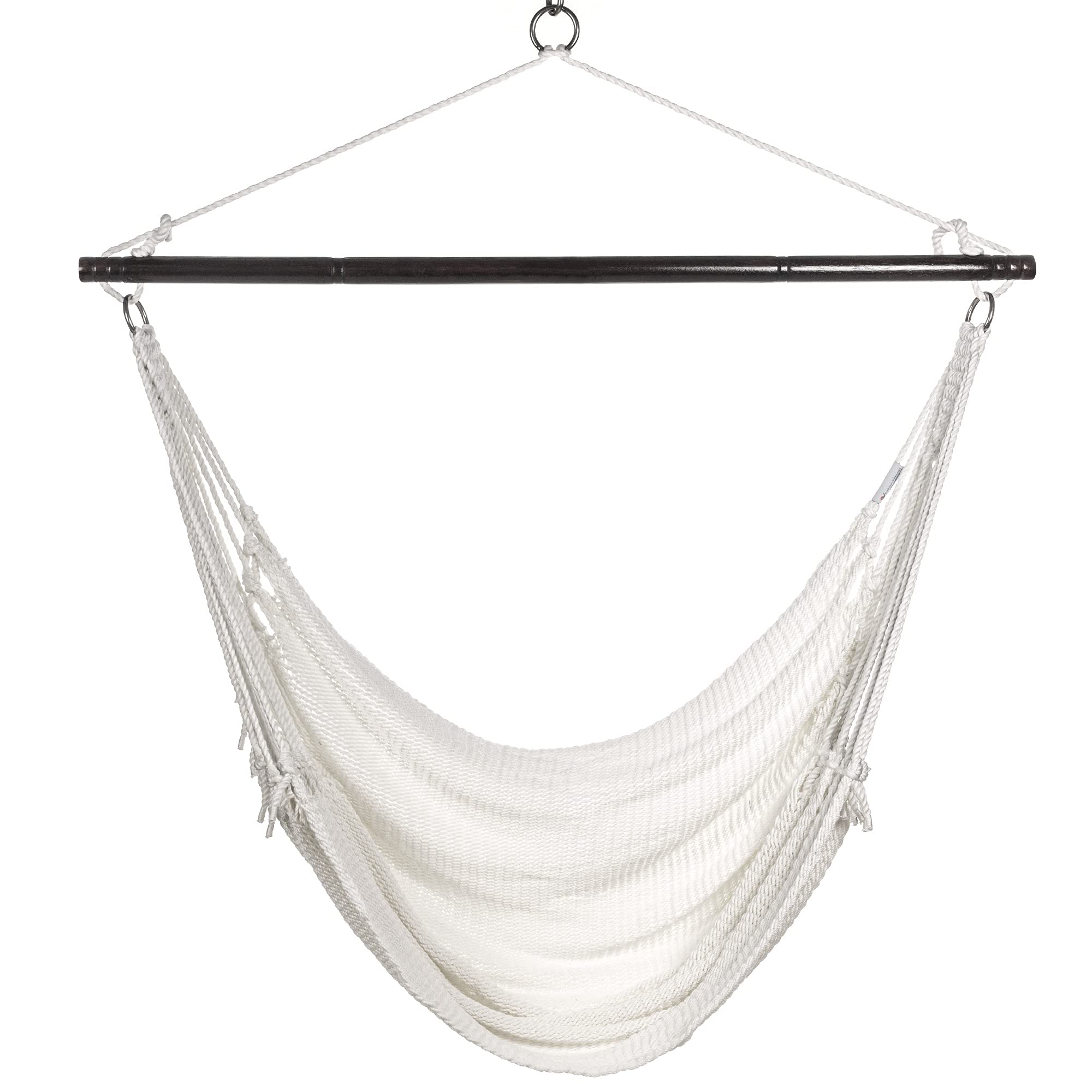 Jumbo Caribbean Hammock Chair with Footrest - 55 Inch Oversized Hanging Swing Seat - Soft-Spun Polyester Fabric - White Outdoor Relaxation Chair for Patio, Garden & Backyard
