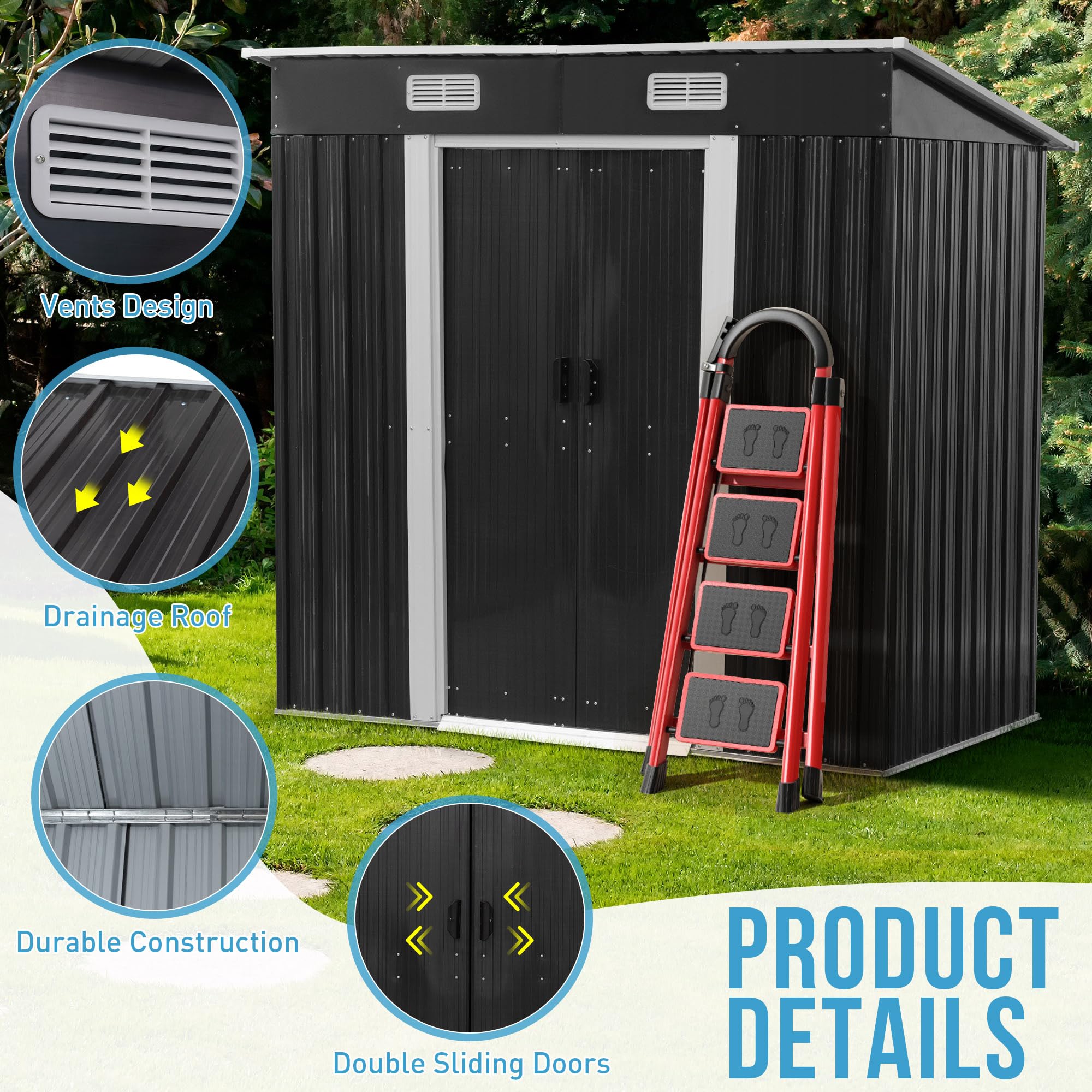 JAXPETY 6'x4' Metal Garden Storage Shed with Sliding Doors & Air Vent - Lockable Outdoor Tool Shed for Backyard, Patio, Lawn - Perfect for Storing Gardening Tools, Lawn Equipment & Seasonal Items