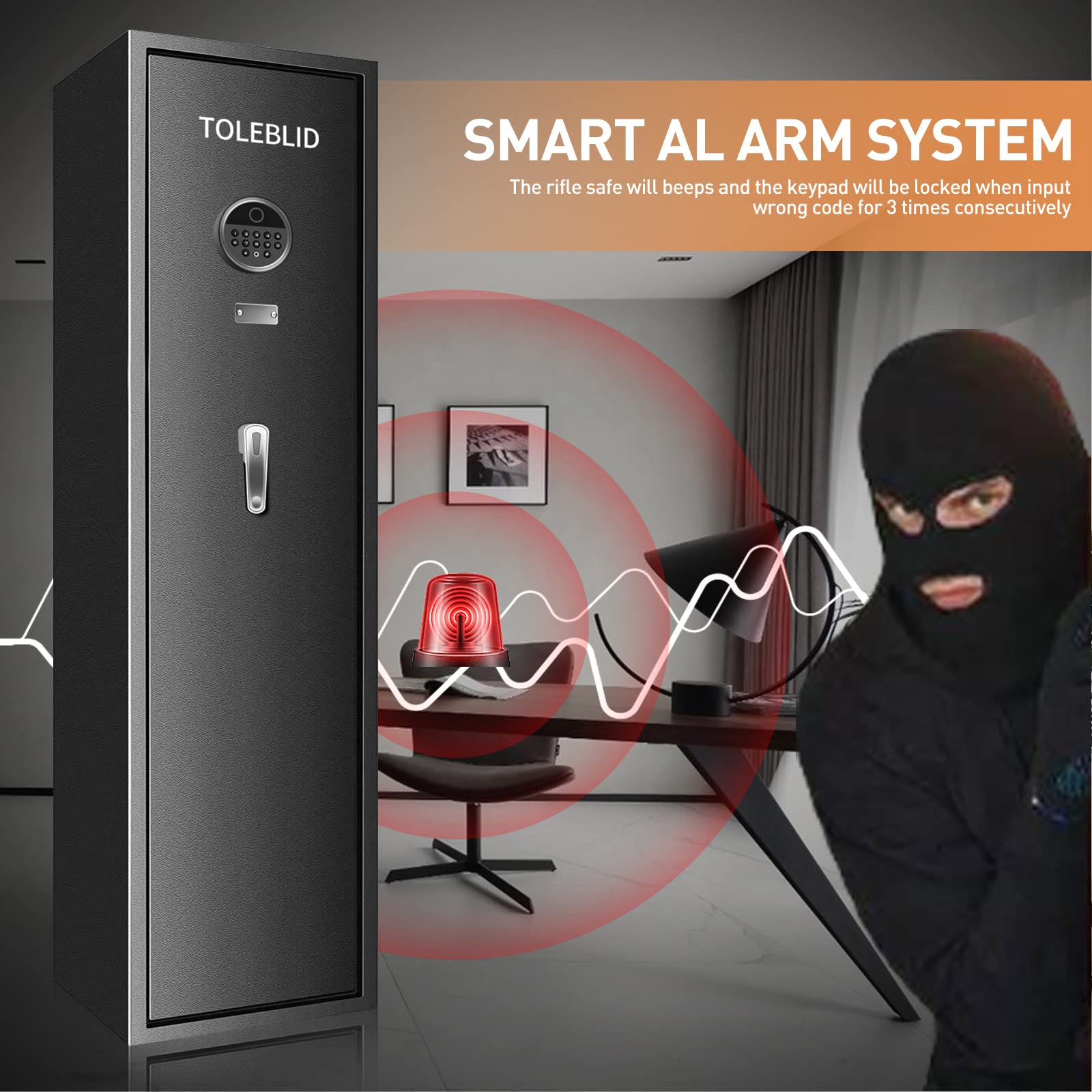 2025 New Fireproof Biometric Gun Safe for Home - Heavy Duty Anti-Theft Rifle & Pistol Safe with 3 Handgun Pockets, Removable Shelf & Silent Mode - Perfect for Bedroom, Closet or Office Security Storage