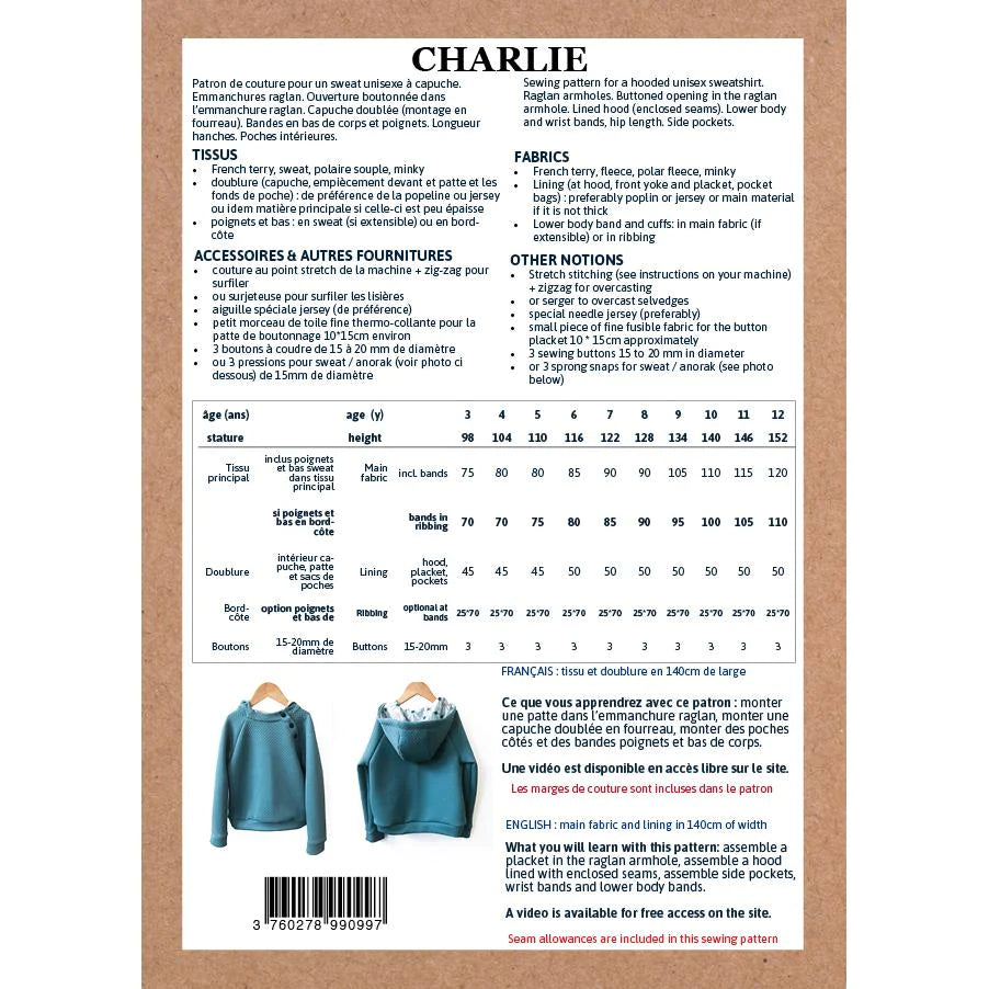 Charlie Hoodie Pattern for Kids Ages 3-12 Years | Cozy Pullover Sweatshirt for Boys & Girls | Perfect for School, Playdates & Outdoor Activities