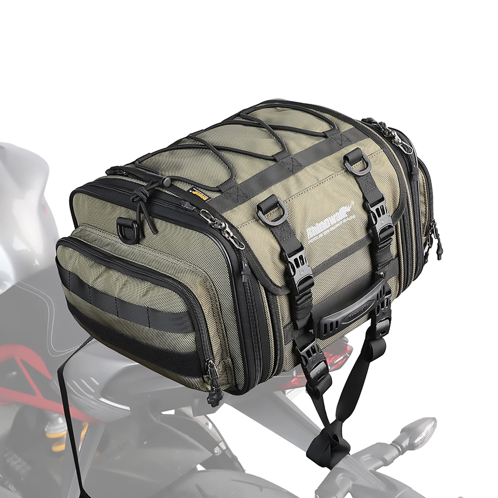 Rhinowalk 26L Waterproof Expandable Motorcycle Saddle Bag - Motorbike Tail Pannier for Powersports & Travel Luggage (Army Green) | Durable Storage for Road Trips, Commuting & Adventure Riding