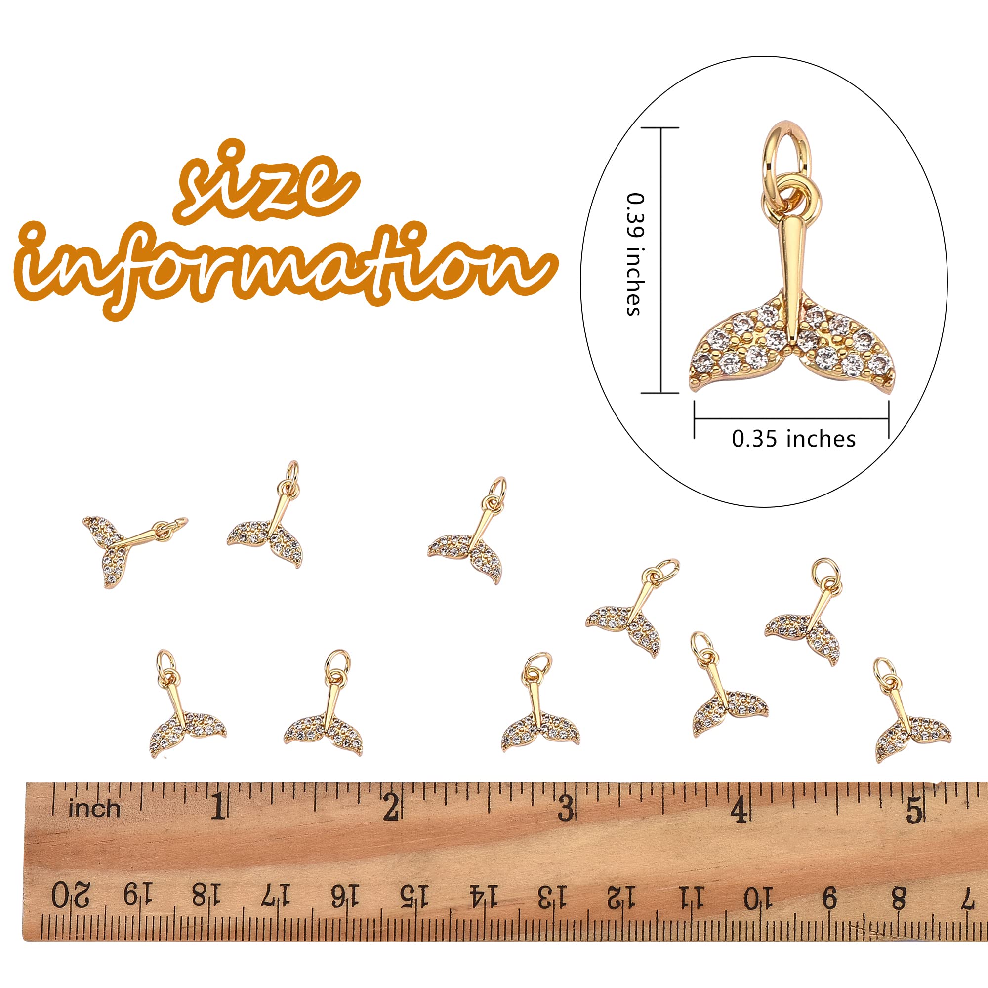 10Pcs Mermaid Tail Charms - Brass Pave Cubic Zirconia Pendants for Jewelry Making, Necklace, Bracelet & Earring DIY - Perfect for Beach Parties, Mermaid Themed Events & Gift Giving