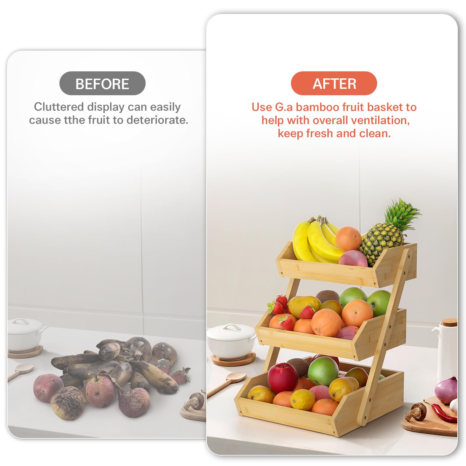 Premium Bamboo Fruit Basket - 15mm Thick Kitchen Countertop Organizer for Fruits & Vegetables | Durable Storage Stand with Easy Self-Assembly | Perfect for Pantry, Dining Table, and Farmhouse Style Kitchens