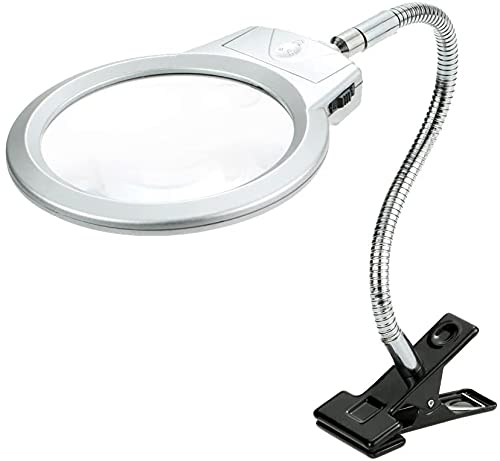 LED Magnifying Desk Lamp with Adjustable Metal Hose Neck & Clamp - Bright Illuminating Glass Lens for Reading, Crafts, Jewelry Making & Repair Work - Perfect for Home Office, Workshop & Hobbyists