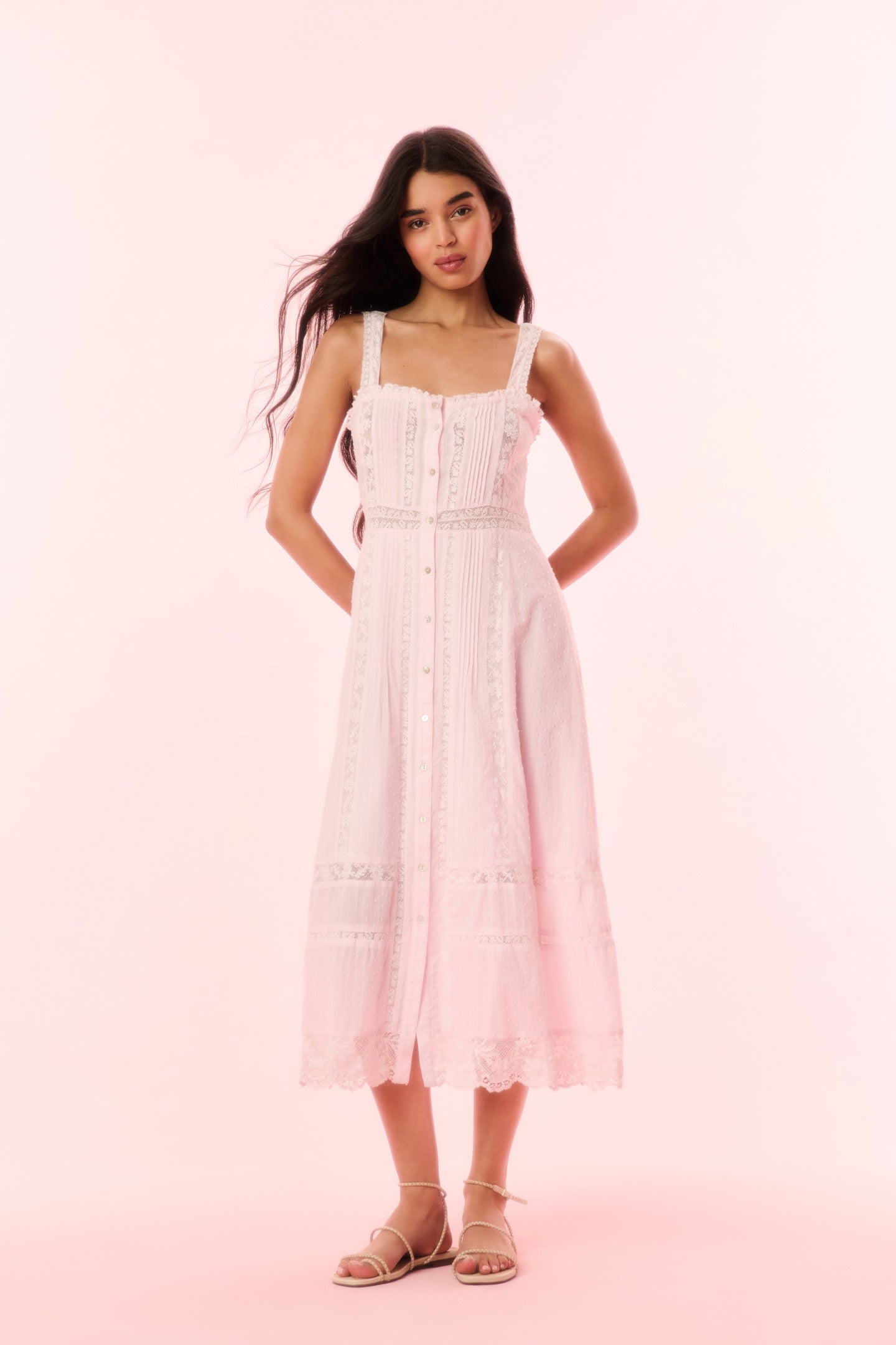 Judalon Cotton Midi Dress in Ballerina Pink | Flowy Summer Dress for Women | Perfect for Beach Vacations, Brunch Dates & Casual Outings