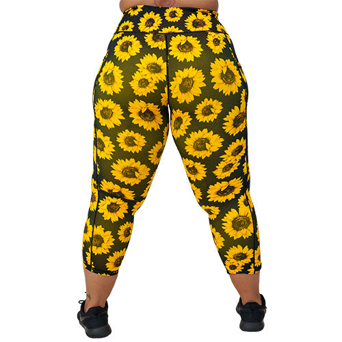 Sunflower Print High Waist Yoga Leggings for Women - Comfortable Workout Pants for Running, Gym & Lounge Wear