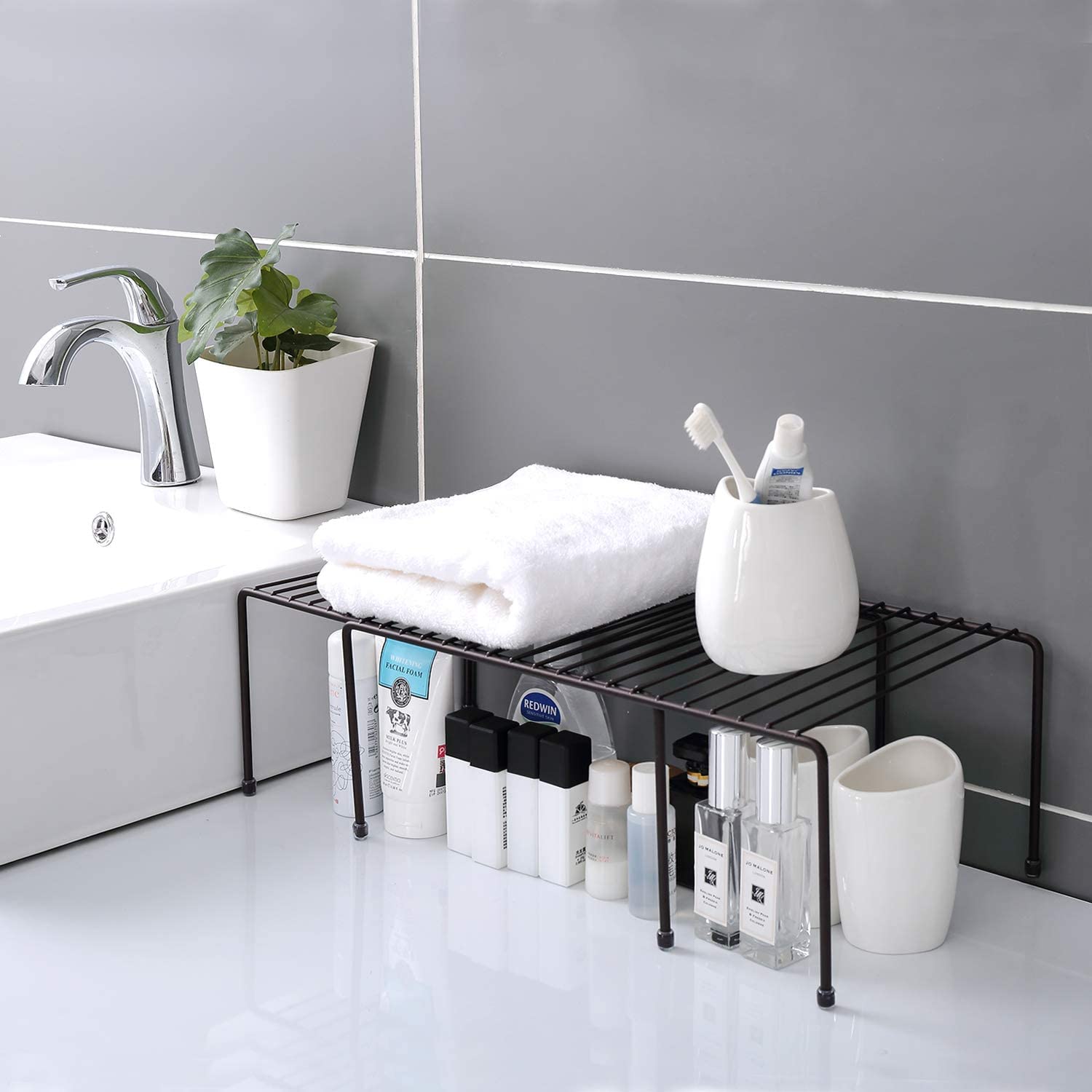 12-Piece Black Multipurpose Dish Rack & Storage Shelf for Kitchen Cabinets - Plate Stand, Utensil Organizer with Chrome Finish (Stainless Steel) - Perfect for Small Spaces, Countertop Organization & Dish Drying