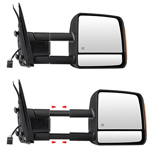 AKKON Power Heated Telescoping Turn Signal Towing Side Mirrors for Toyota Tundra & Sequoia - Enhanced Visibility & Safety for Towing & Night Driving