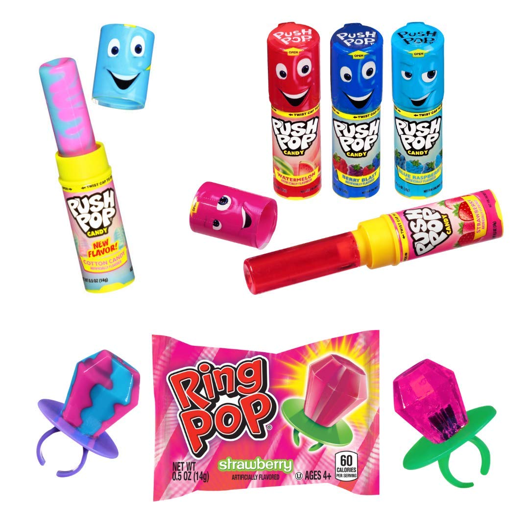 Push Pop Candy 24 Count Variety Pack + Ring Pop 20 Count Lollipop Suckers Party Pack – Assorted Flavors for Birthday Parties, Halloween Treats & School Events