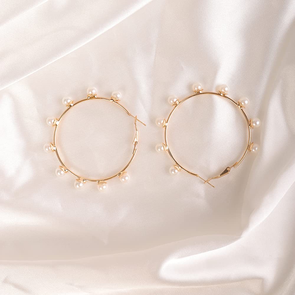 Wiwpar Elegant Imitation Pearl Hoop Earrings for Women - Circle Dangle Drop Earrings, Fashion Jewelry Accessories | Perfect for Weddings, Parties & Everyday Wear (Style 4)