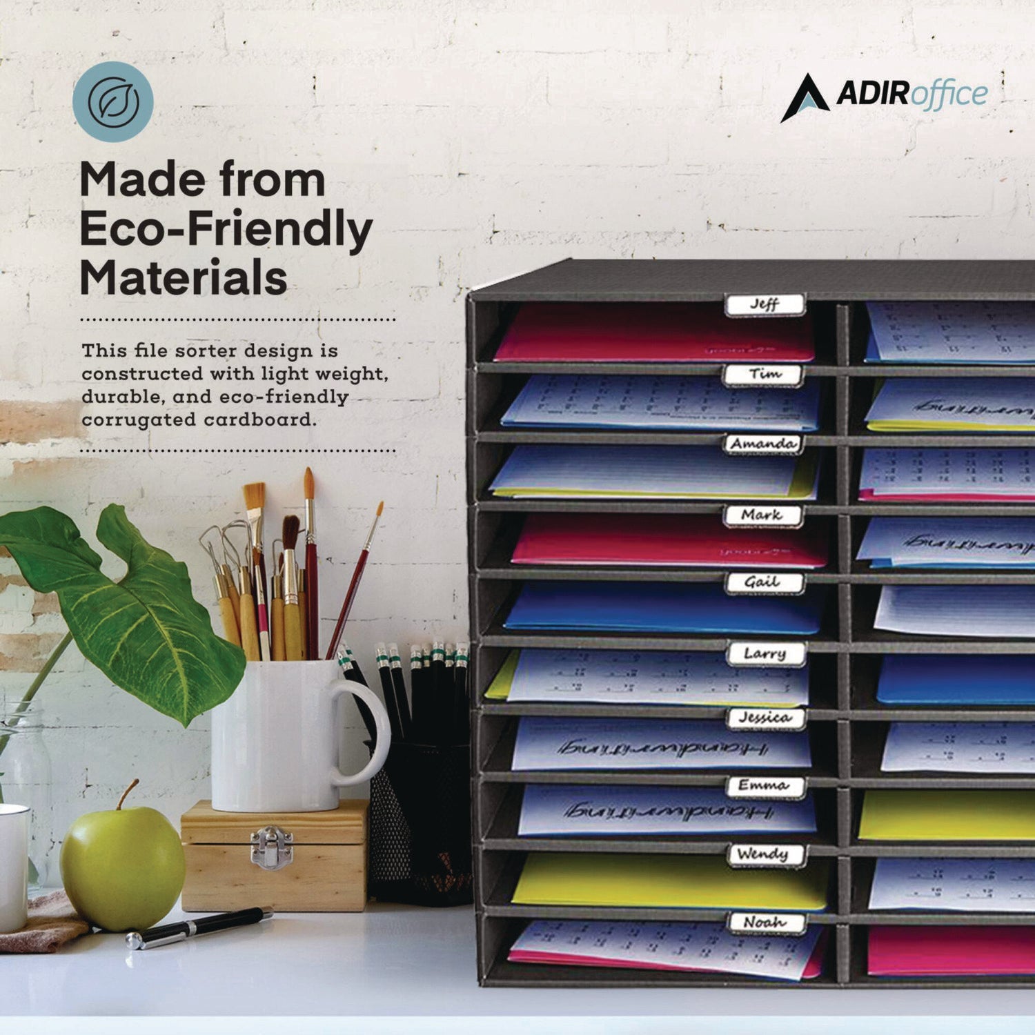 AdirOffice 30-Section Letter Size File Organizer - Black Literature Classroom Organizer (32