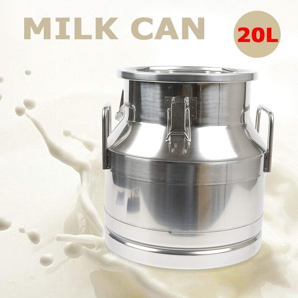 Premium 304 Stainless Steel Milk Can with Airtight Lid - 20L/5.25 Gallon Heavy Duty Milk Bucket, Wine Pail & Multipurpose Storage Container for Farm, Dairy, Brewing, and Home Use
