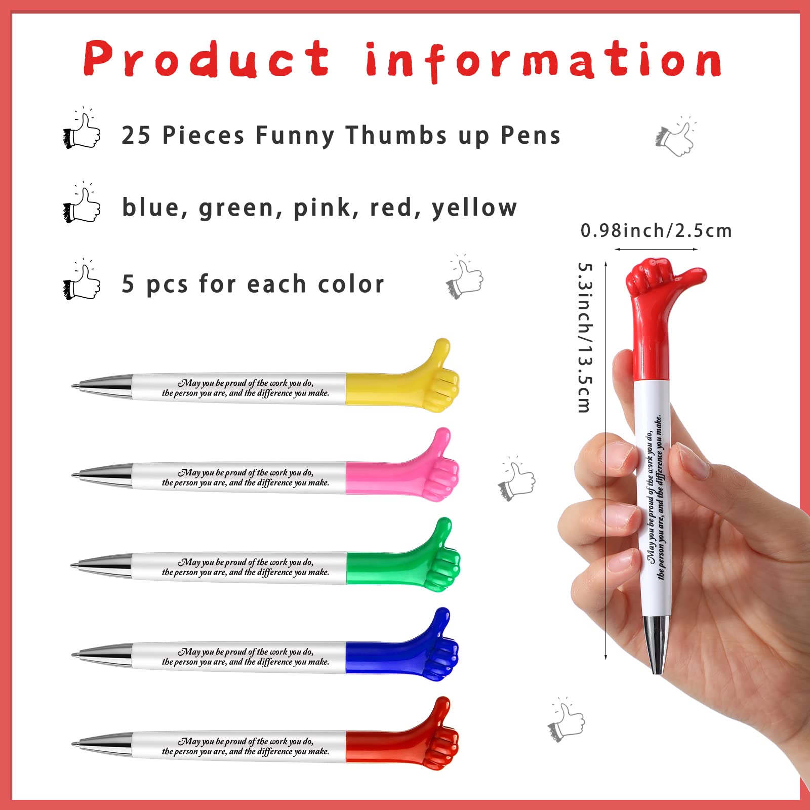 Funny Thumbs Up Pens - Inspirational Gifts for Nurses, Teachers & Coworkers - Office & School Use