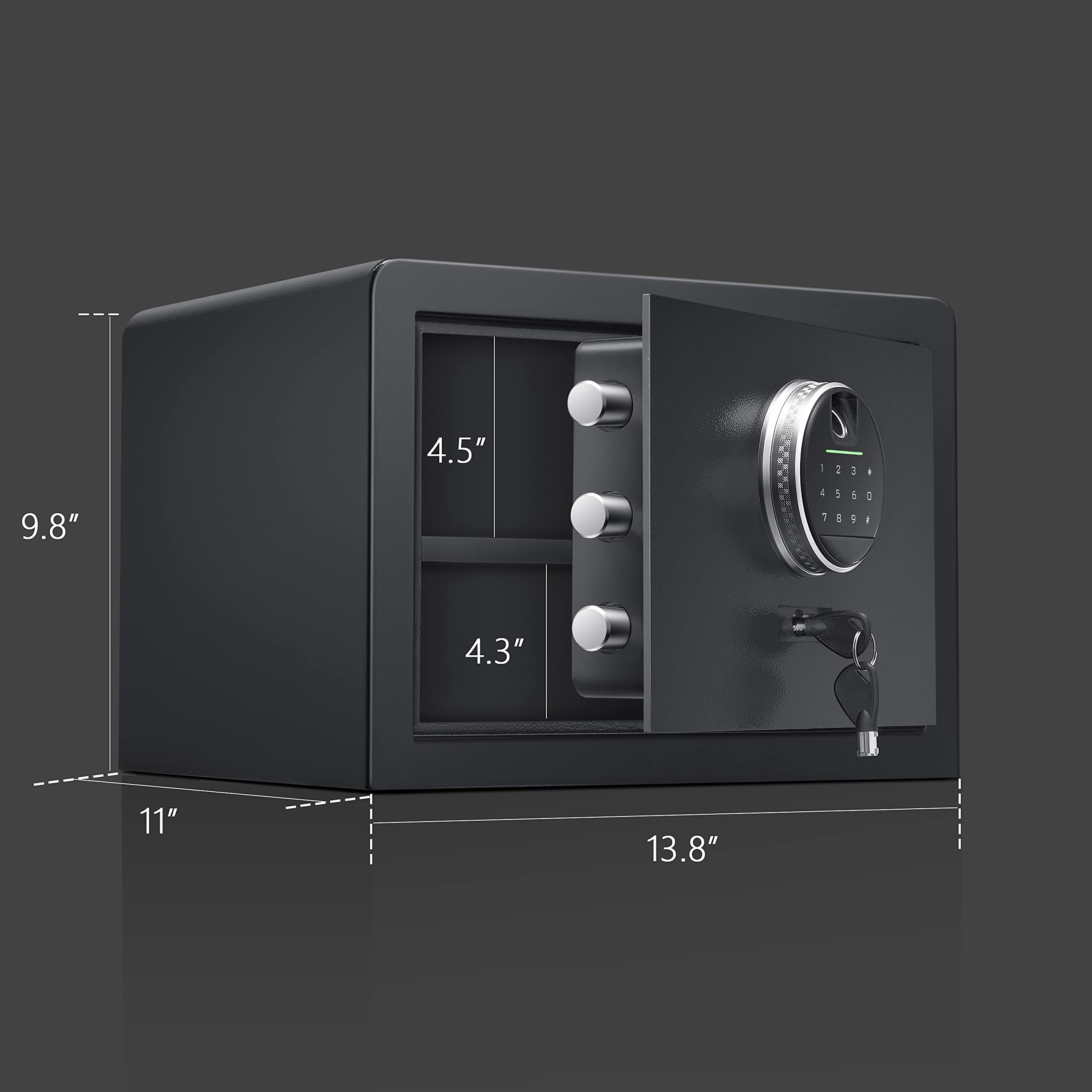 Biometric Digital Security Safe Box - Fingerprint Home Safe for Cash, Jewelry, Valuables & Gun Storage | 1.0 Cubic Feet Small Safe for Bedroom, Office & Travel | Fireproof Security Box for Personal Documents & Important Items