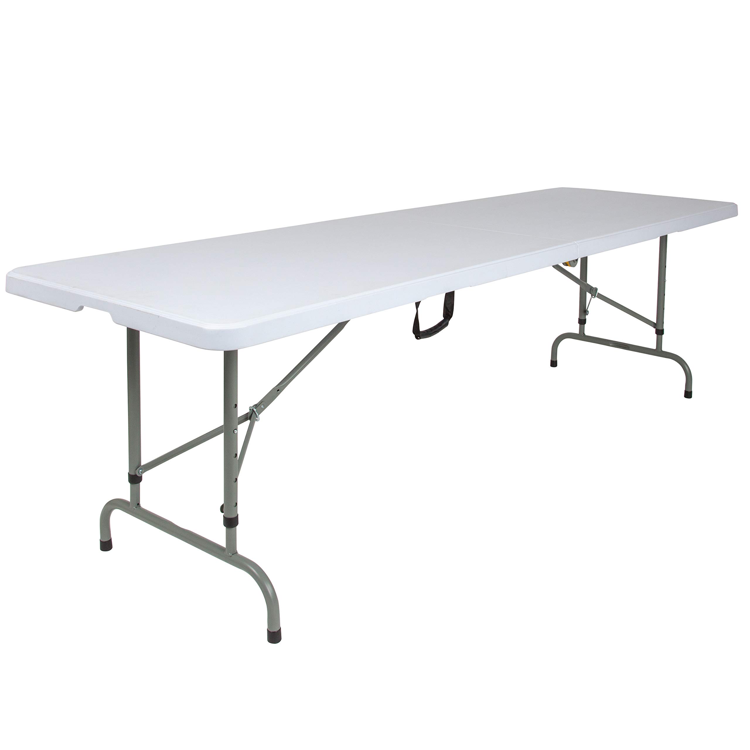 8-Foot Adjustable Height Bi-Fold Granite White Plastic Folding Table with Handle - Perfect for Parties, Events, and Home Use