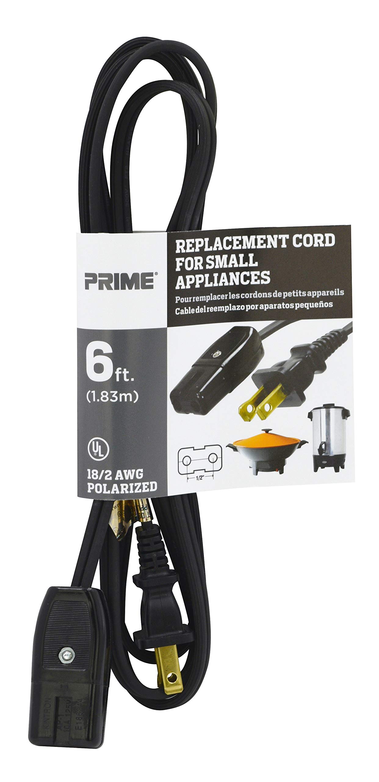Prime HC100506 Replacement Coffee Maker & Small Appliance Power Cord - 6ft Black Heavy Duty Electrical Cord for Keurig, Mr. Coffee, Cuisinart & More - Perfect for Home, Office or Kitchen Use