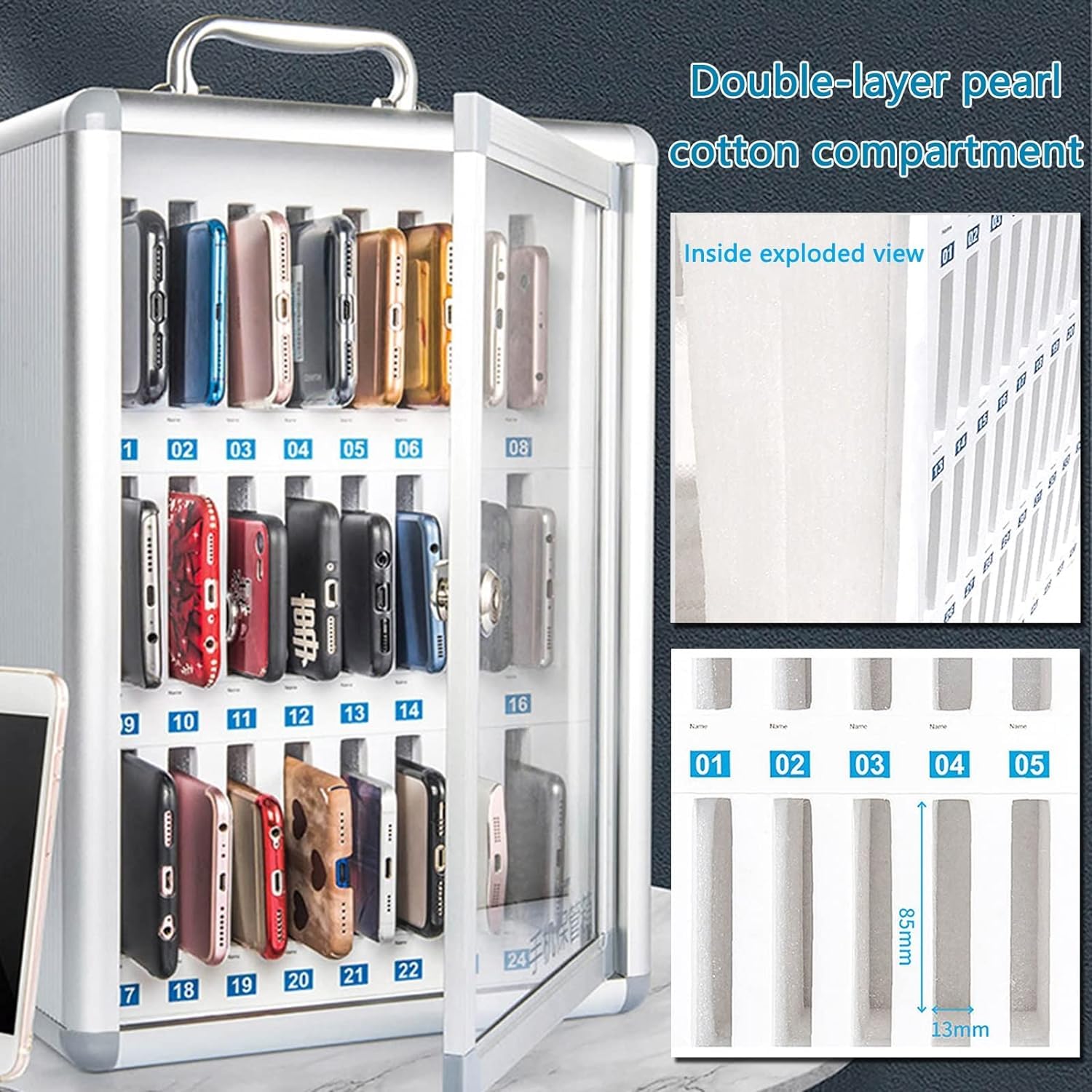 Wall-Mounted Phone Locker - Aluminum Alloy Storage Cabinet with 24-Bit Lock for Schools & Offices
