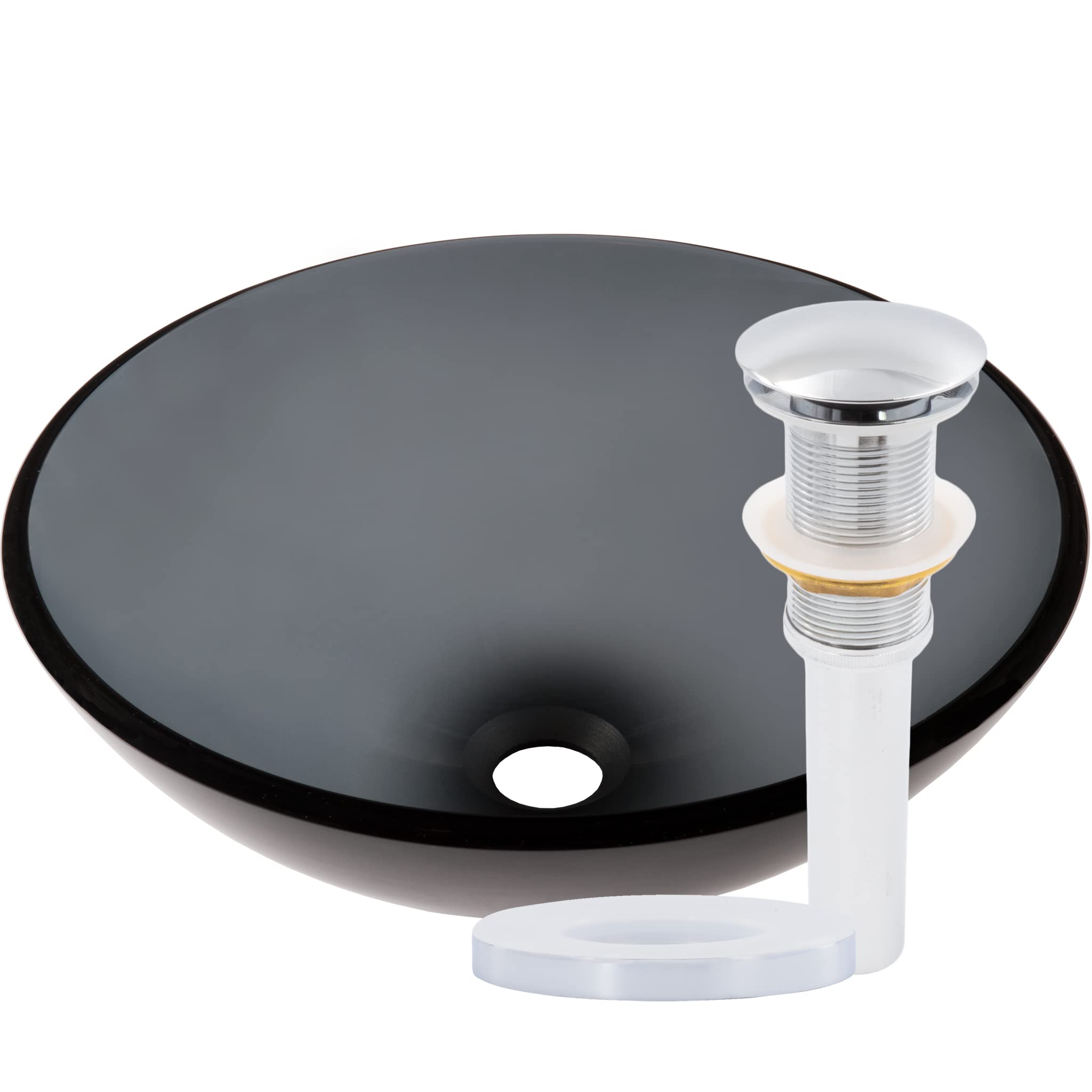 Novatto NERA Modern Glass Vessel Bathroom Sink with Polished Chrome Drain - Perfect for Contemporary Vanities & Spa-Inspired Bathrooms