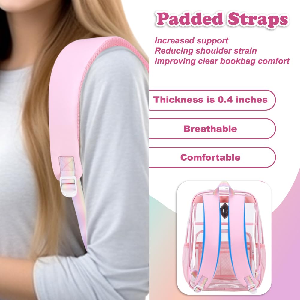 Clear Backpack for Women & Girls - Heavy Duty Transparent School Backpack, See Through Bookbag for Work, Stadium Security & Travel - Perfect for School, Office, Concerts & Airport Security