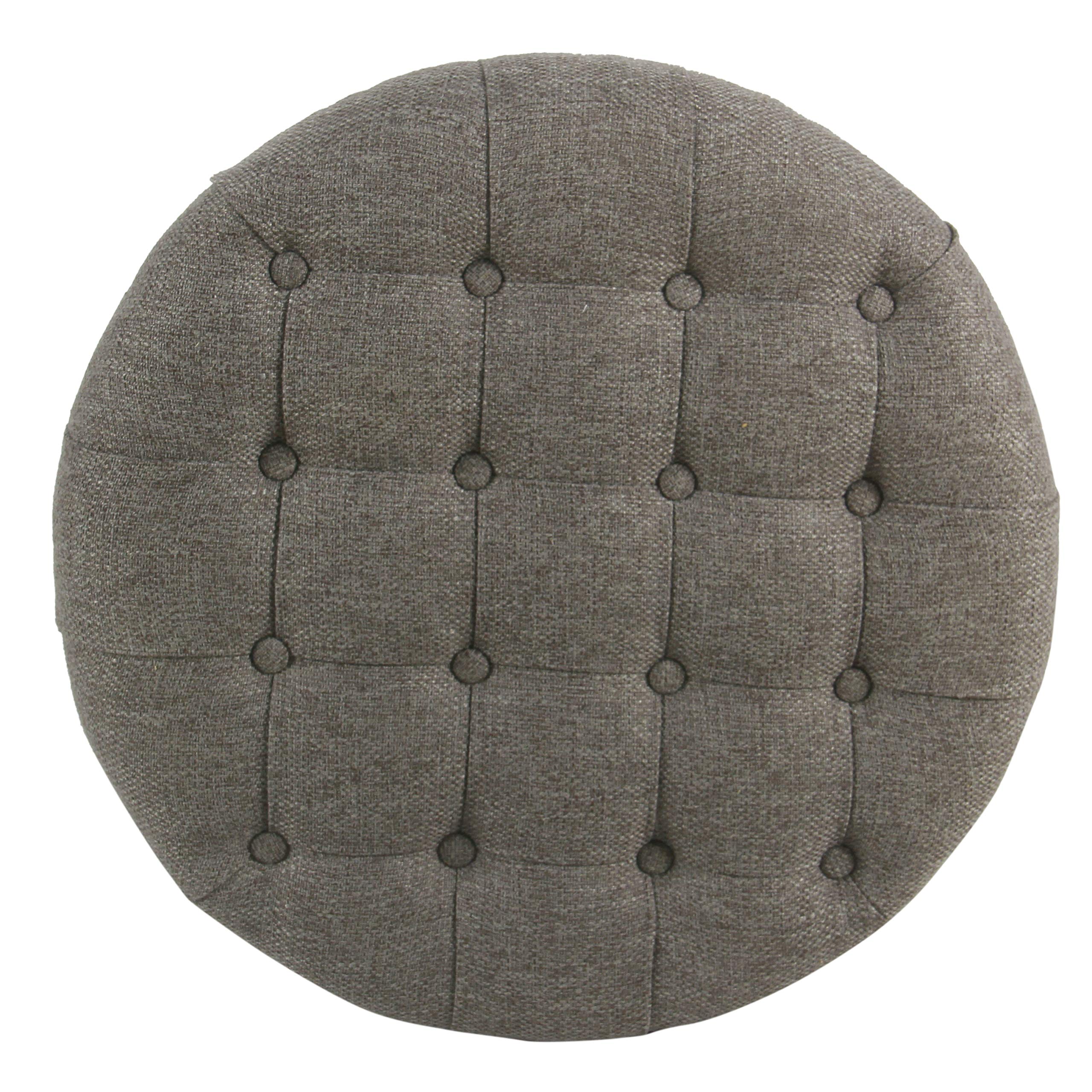 Homepop Button Tufted Woven Round Storage Ottoman - Dark Gray Storage Footrest for Living Room & Bedroom | Perfect for Small Space Organization & Extra Seating