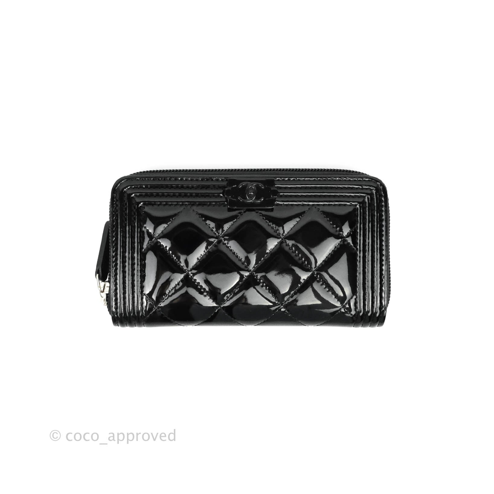 Chanel Boy Quilted Medium Zip Wallet Black Patent Leather - Luxury Designer Wallet for Women, Perfect for Everyday Use & Special Occasions