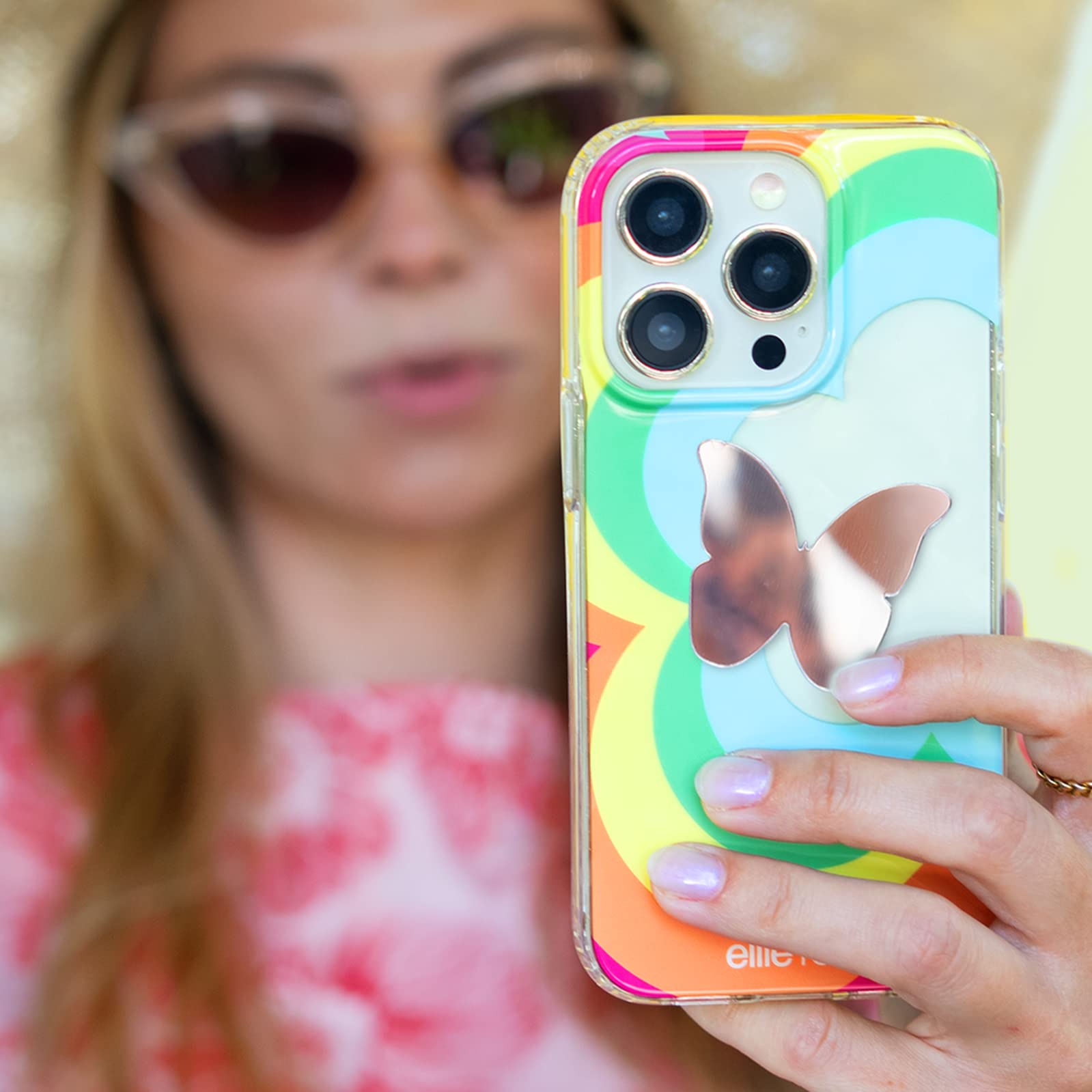 Ellie Rose Stick-On Mirror Decal for Smartphone - Butterfly Design Phone Charm Sticker | Perfect for Selfies, Makeup Touch-Ups & Phone Decoration