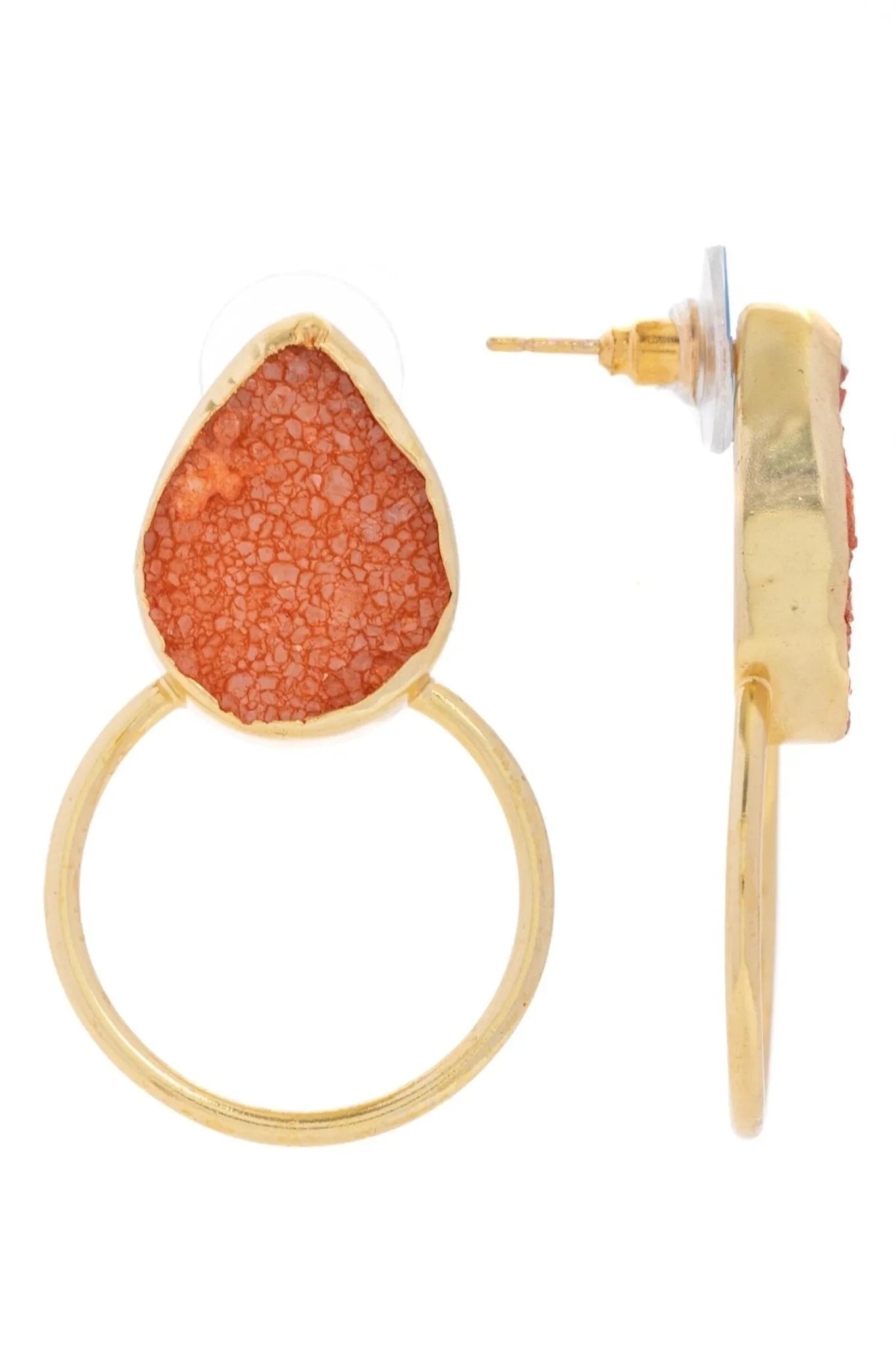 Boho Hoop Druzy Earrings for Women - Natural Stone Dangle Earrings, Handmade Boho Chic Jewelry - Perfect for Festivals, Parties & Everyday Wear