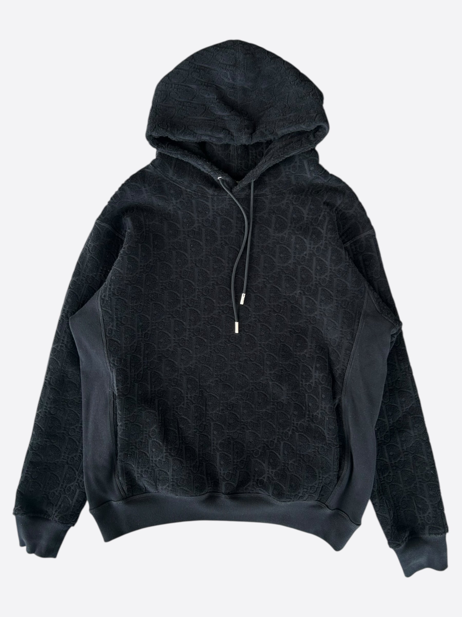 Dior Black Oblique Logo Hooded Towel Hoodie - Soft & Luxurious for Gym, Spa, and Beach Cover-Up