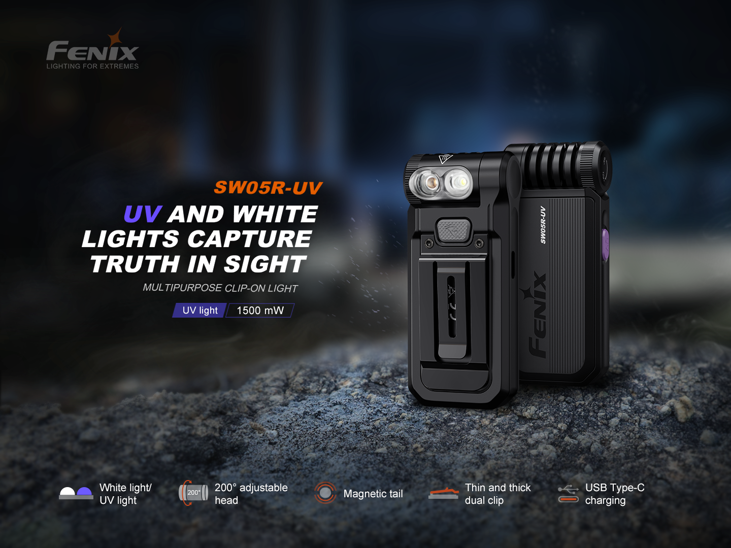 Fenix SW05R Multipurpose Clip On Light - Red & UV Output for Camping, Hiking, and Emergency Use