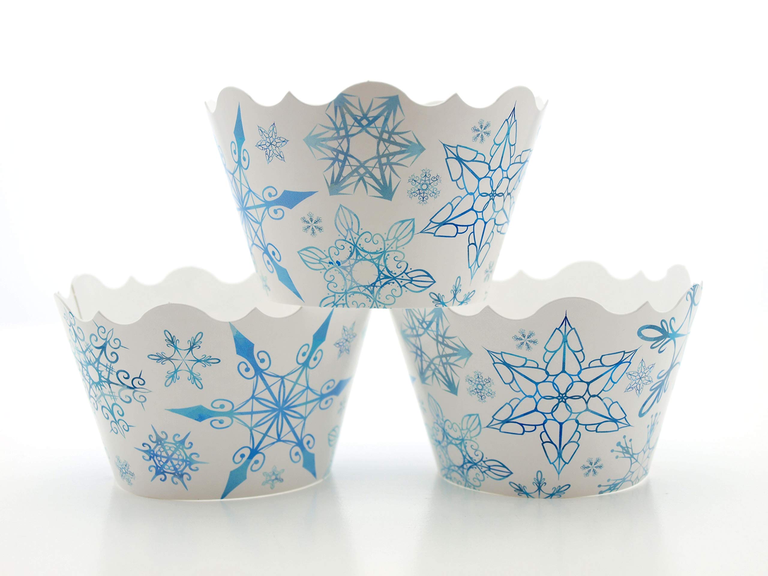 Frozen Snowflake Cupcake Wrappers (12 Pack) - Winter Wonderland Birthday Party Decorations, Blue Icicle Themed Party Supplies for Girls - Perfect for Winter Birthday Parties, Baby Showers & Christmas Celebrations
