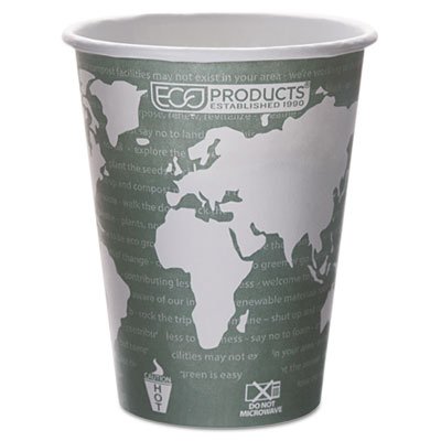 Eco-Friendly 12 oz Green World Art Renewable Resource Hot Cups - Pack of 1000 | Biodegradable Coffee Cups for Office, Cafes & Eco-Conscious Events