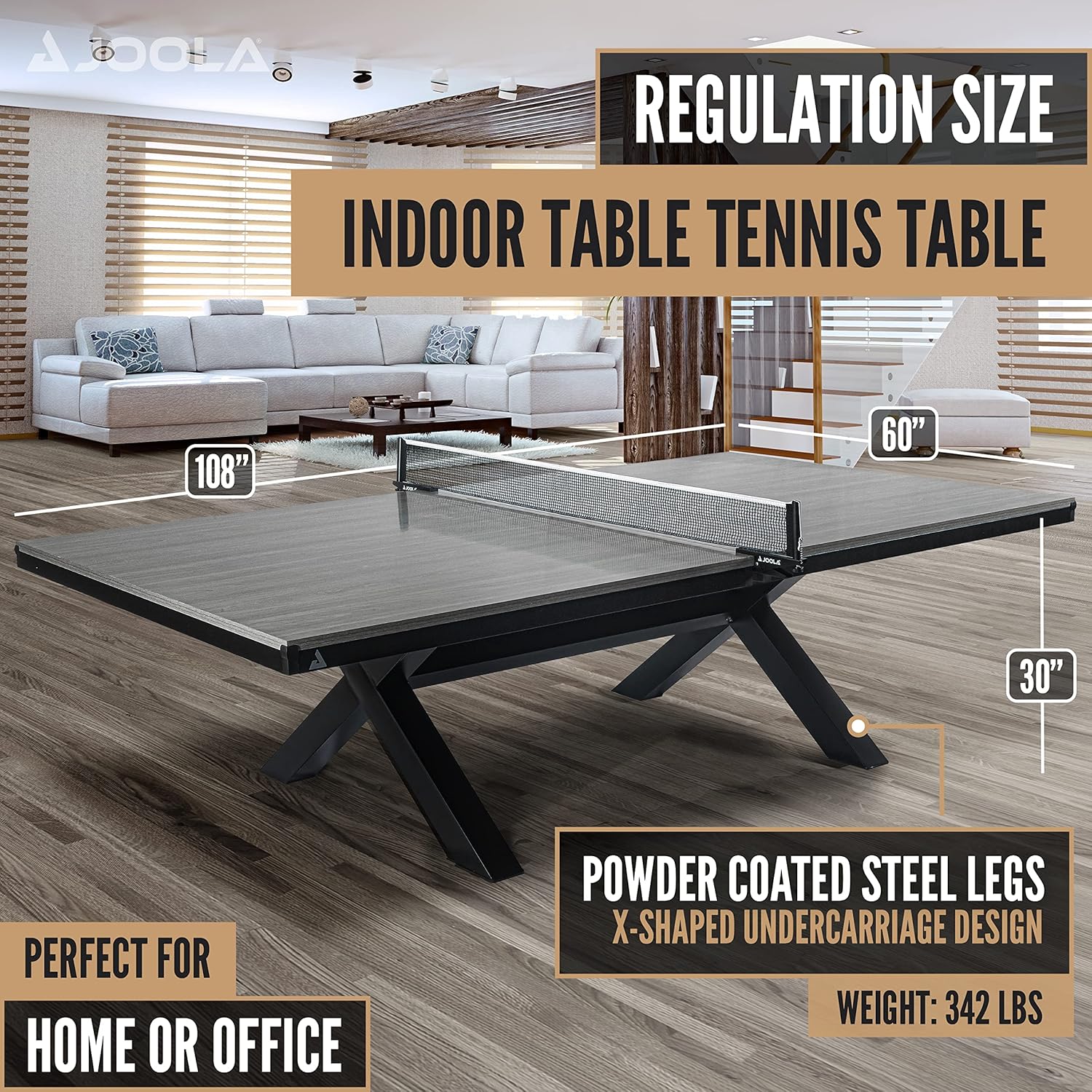 JOOLA Brighton X Leg Table Tennis Table - Professional Indoor/Outdoor Ping Pong Table for Home, Office & Backyard | Durable & Weather-Resistant for Year-Round Play