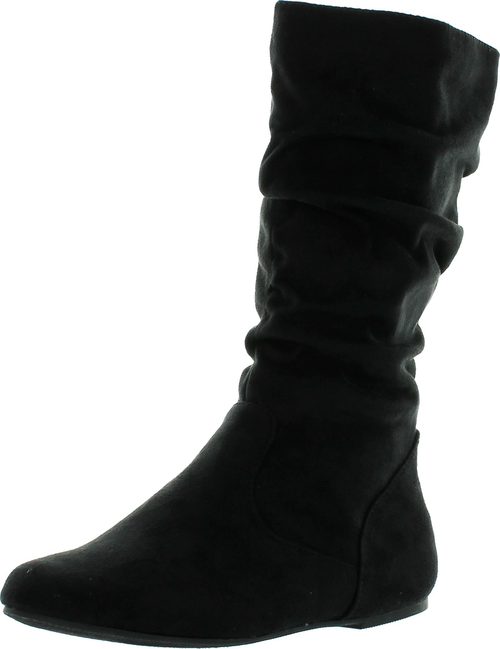 Trendy Soda Zuluu-2 Slouchy Knee-High Flat Boots for Women - Black Faux Suede with Side Zipper | Perfect for Casual Outfits, Fall Fashion & Everyday Wear