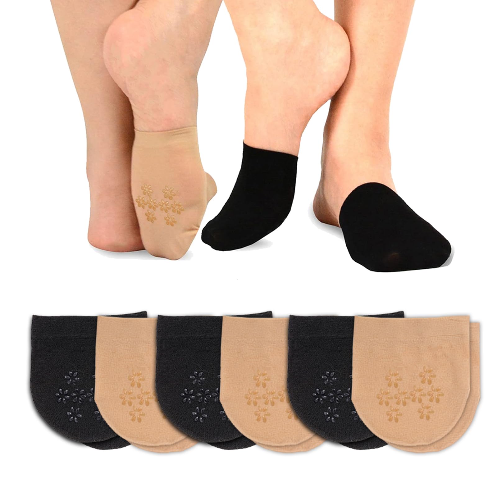 Non-Slip Women's Toe Topper Socks - Seamless No-Show Liners (6 Pairs) for Yoga & Sneakers