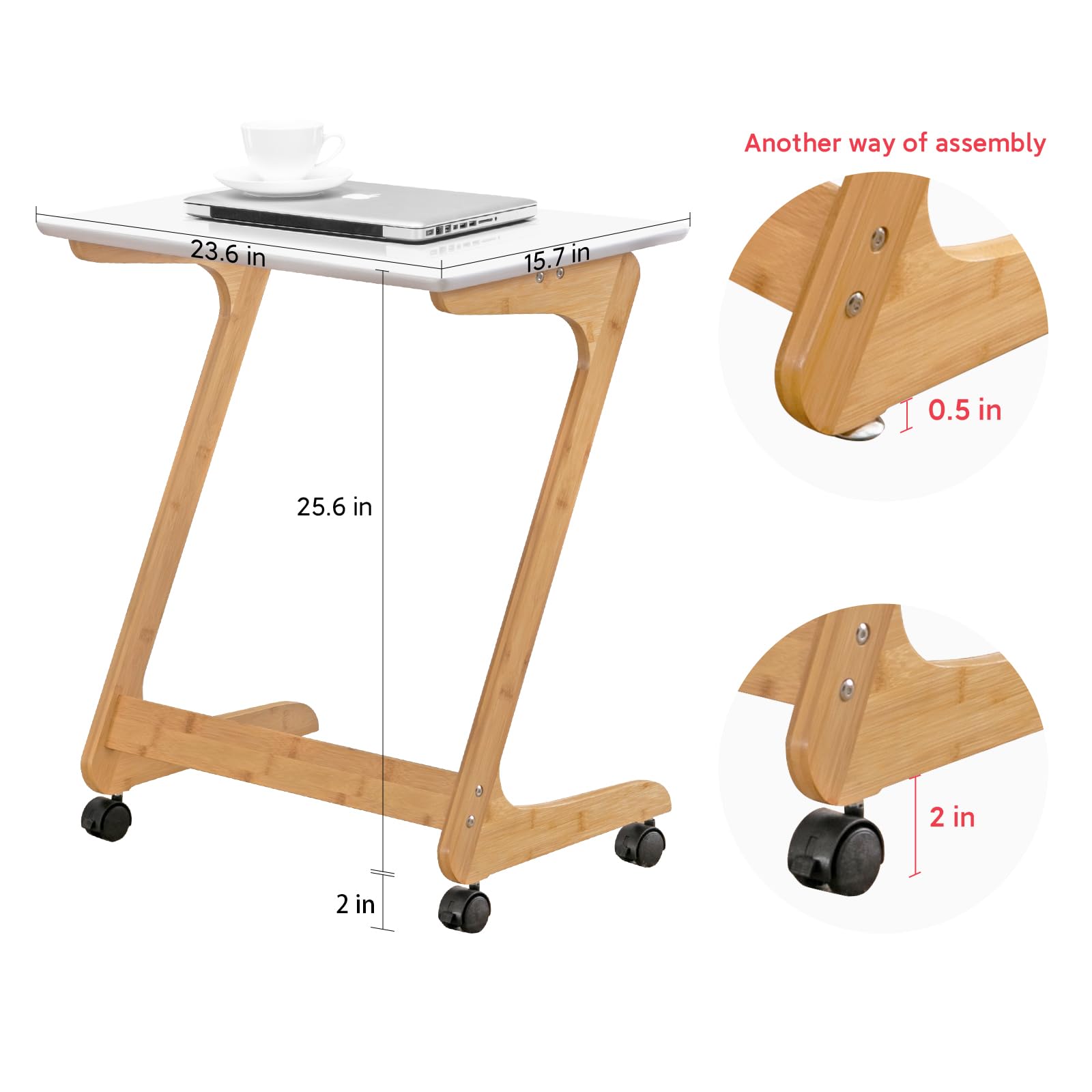 Nnewvante Mobile Sofa Side Table with Wheels - 23.5